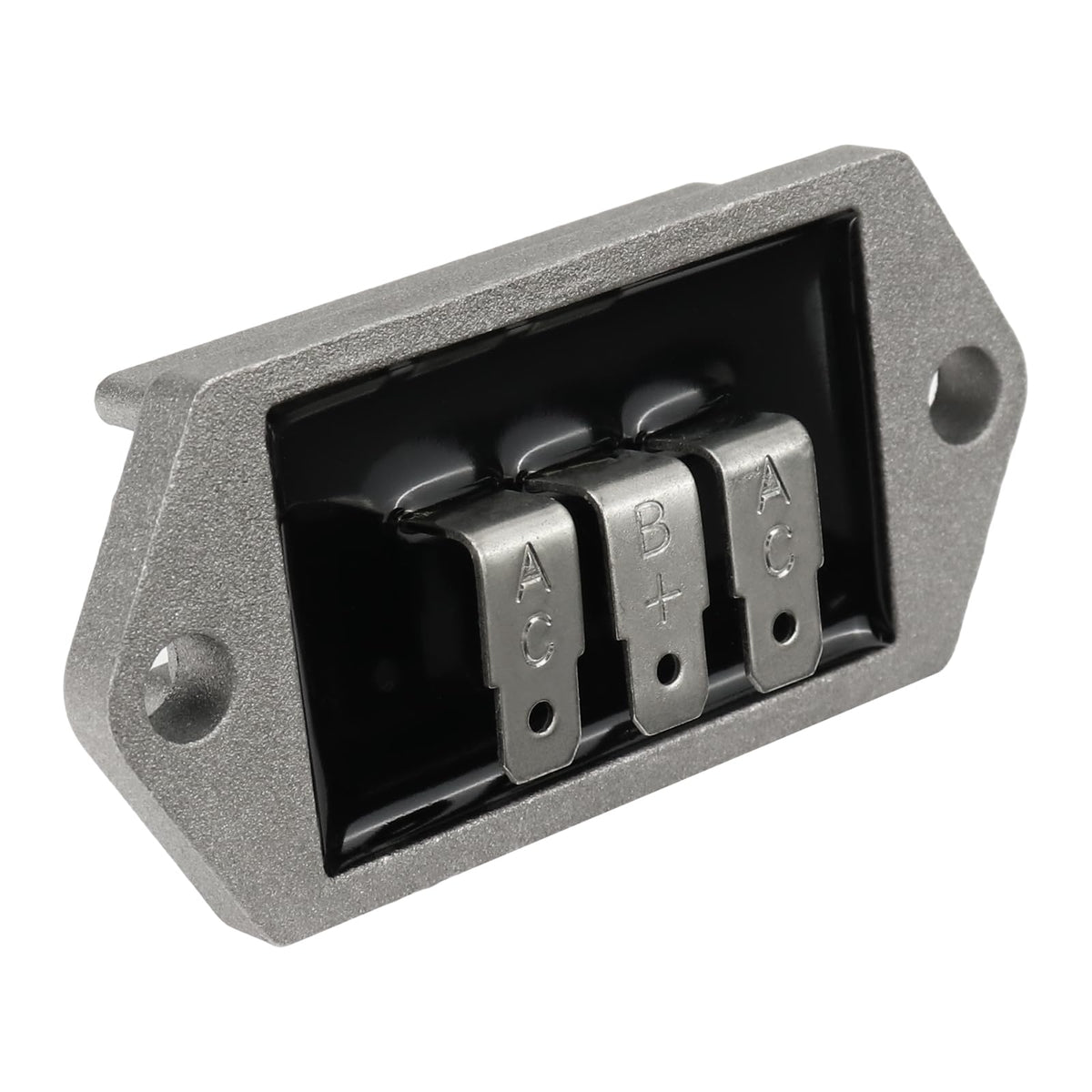 Carbman regulator front view showing mounting holes and ports for easy replacement