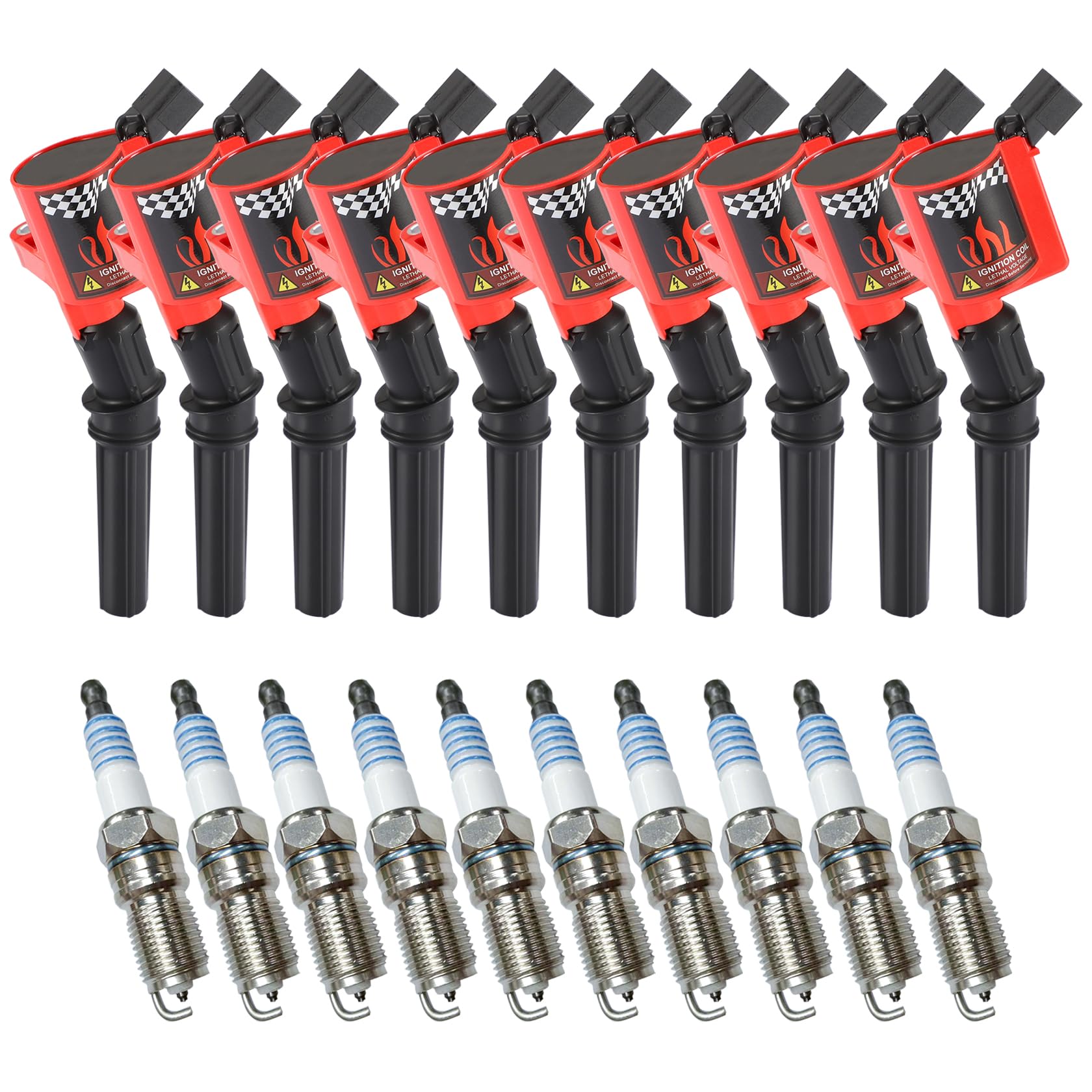 CarBole front packaging showing complete 10-coil and 10-plug kit, clear parts identification and benefit