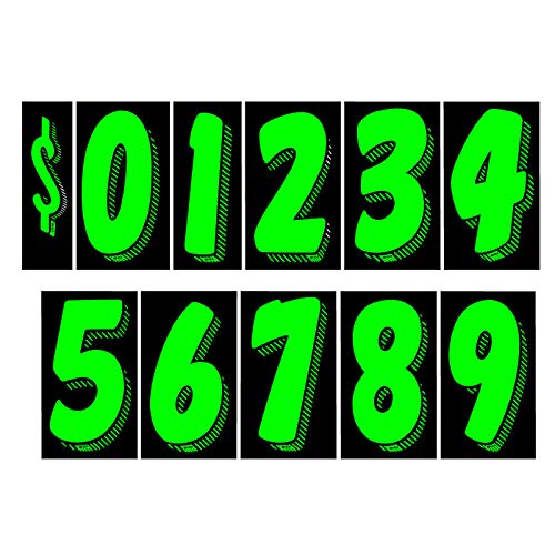 CarBowz front pack of chartreuse windshield numbers showing bold visibility