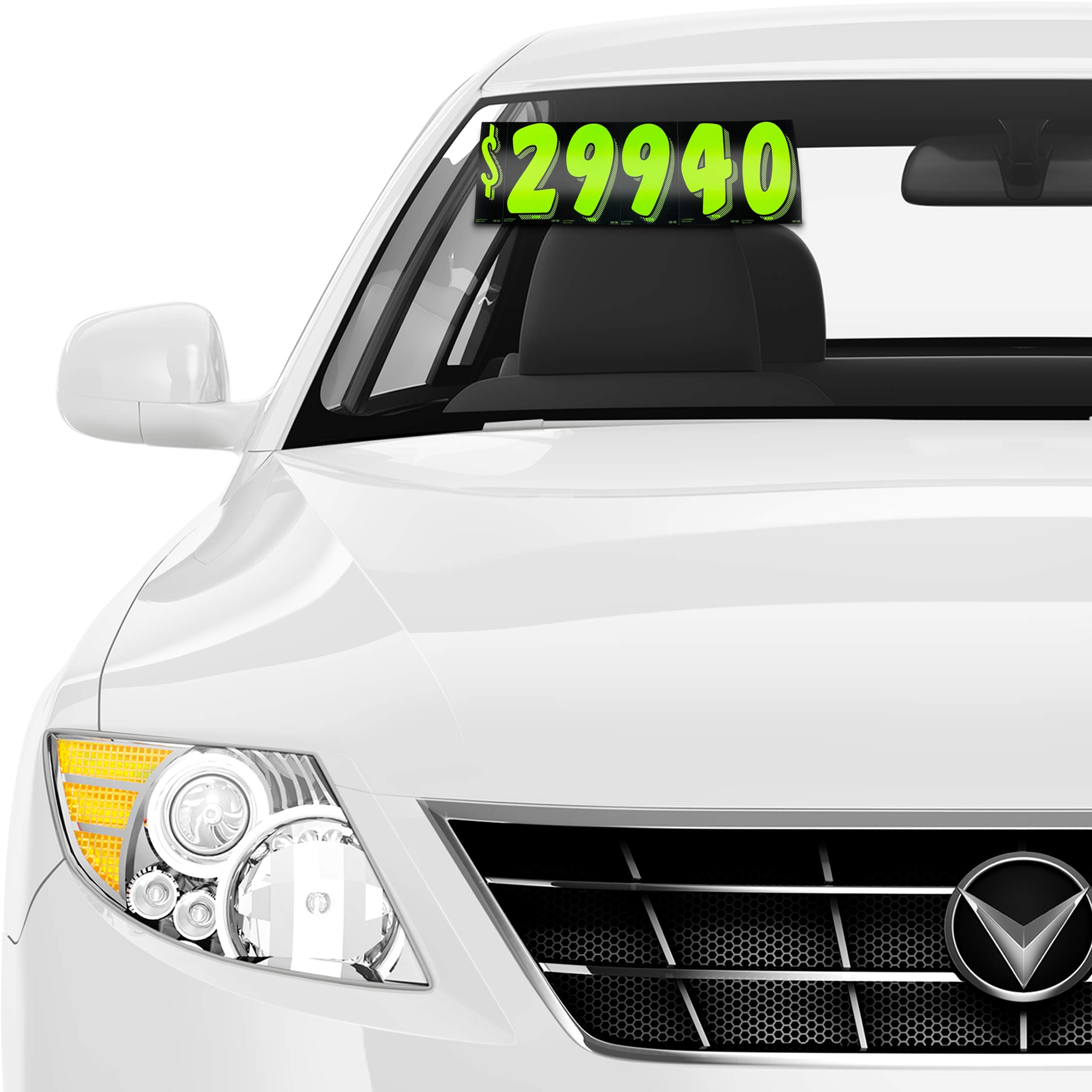 CarBowz decal size comparison on a car hood showing 7.5 inch tall numerals