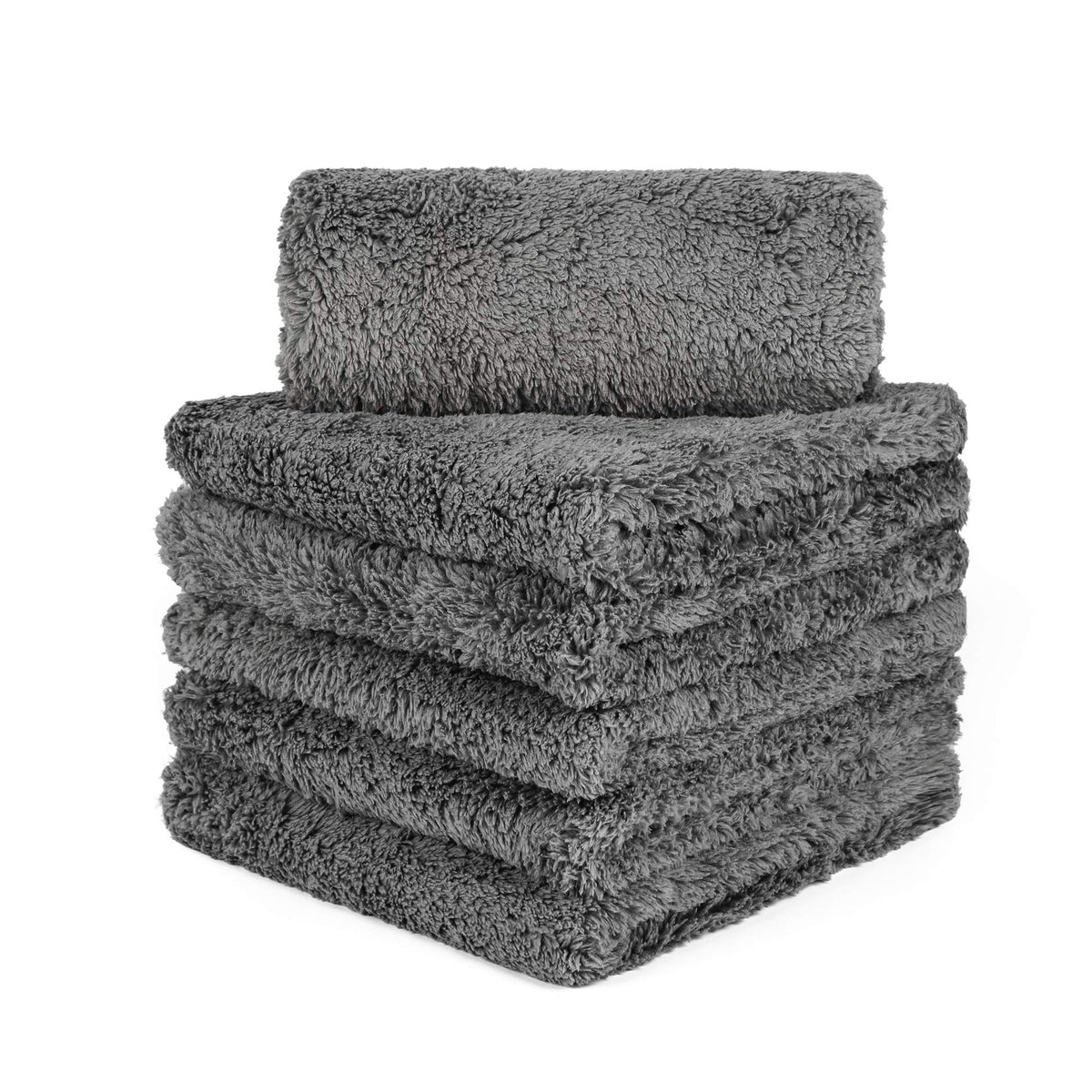 CARCAREZ front view of six plush microfiber towels showing size and pack benefit