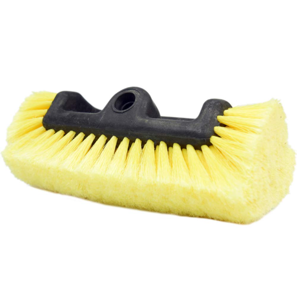 CARCAREZ front view 10-inch brush head showing soft bristles and wide cleaning area benefits