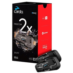 Cardo FREECOM 2X front unit showing controls and slim profile for easy operation