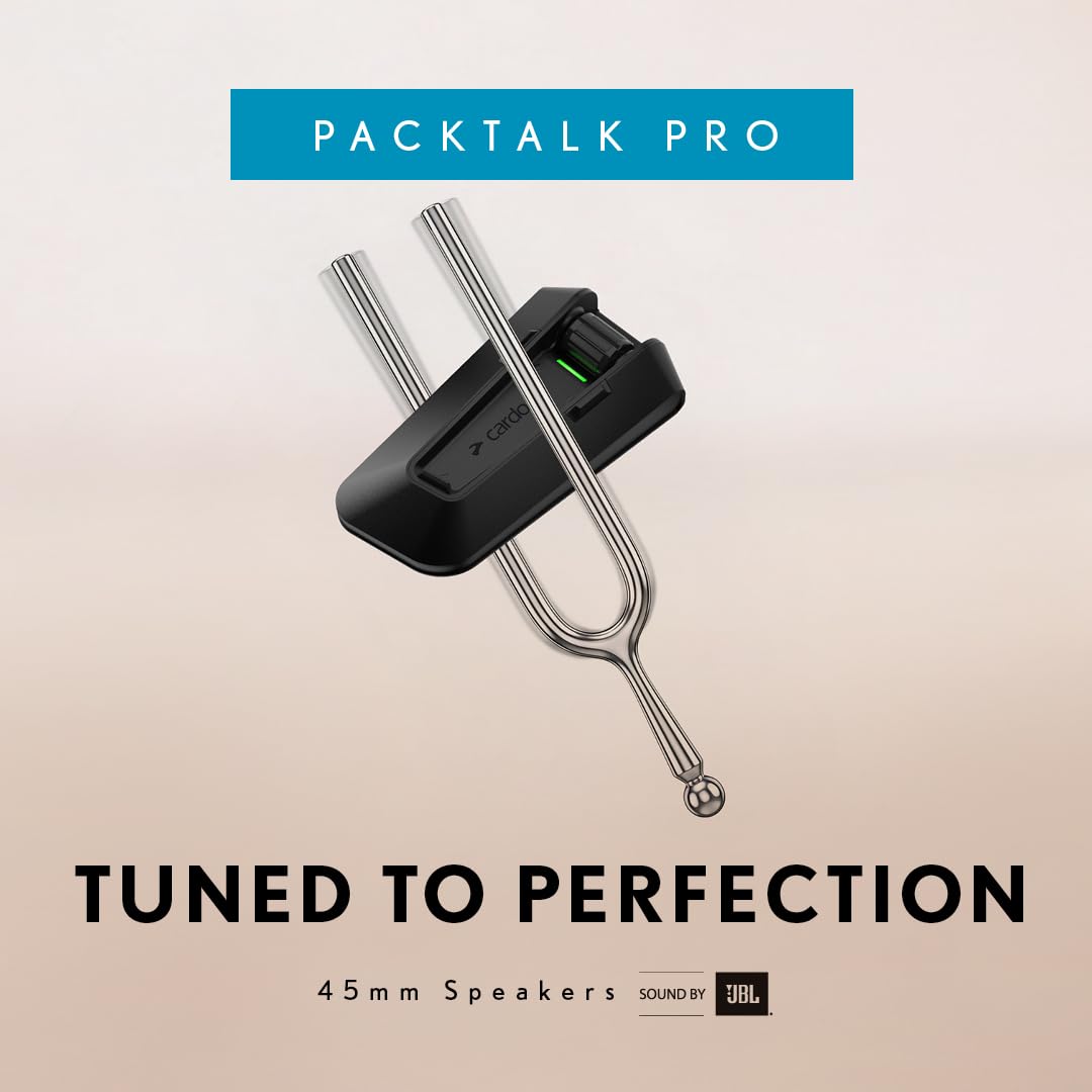 Cardo PACKTALK PRO packaging and contents display showing included parts for fast setup