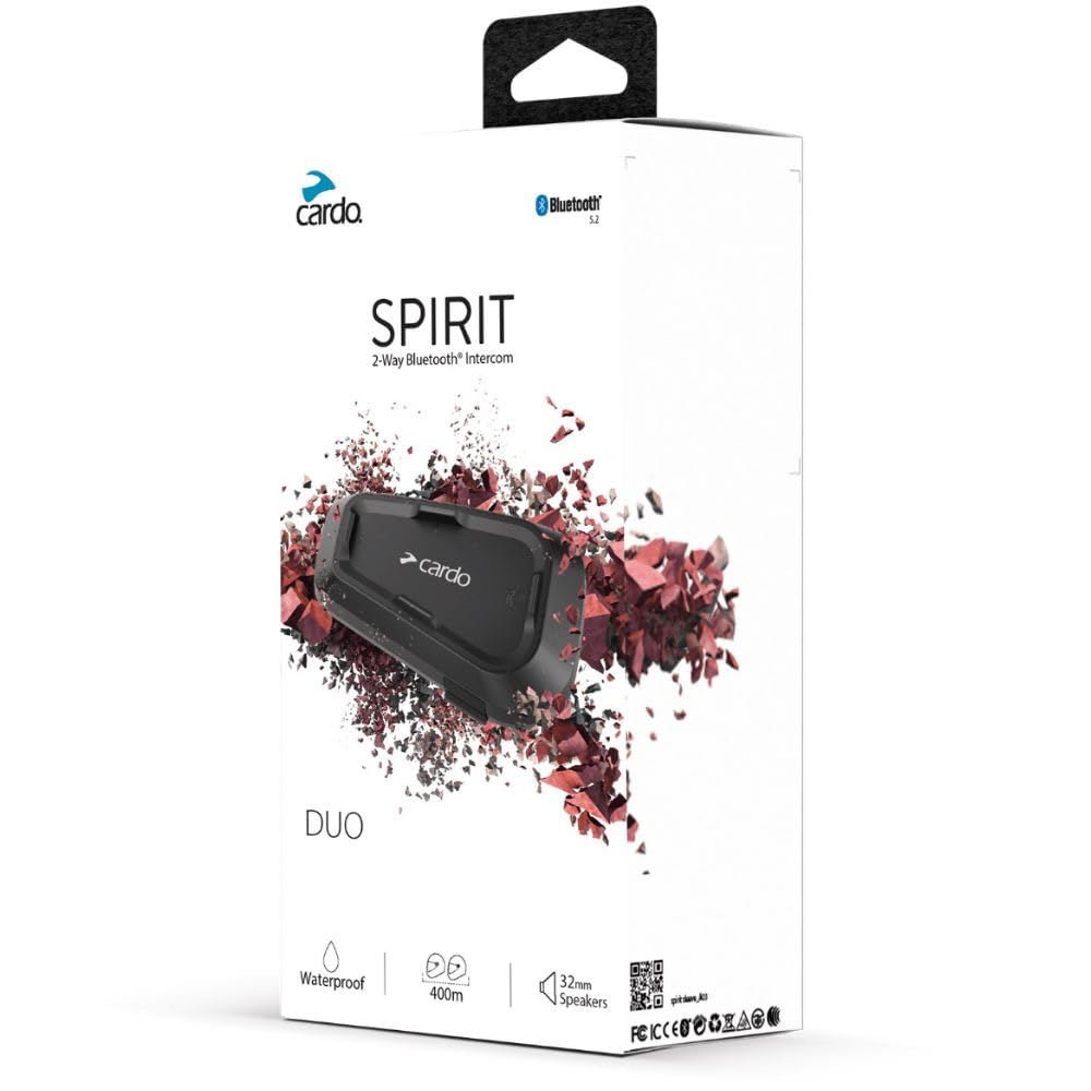 Cardo Spirit dual pack box showing two headsets ready for immediate pairing