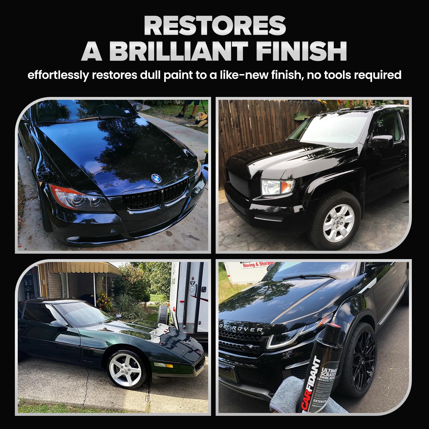 Carfidant before and after hood comparison showing restored paint shine