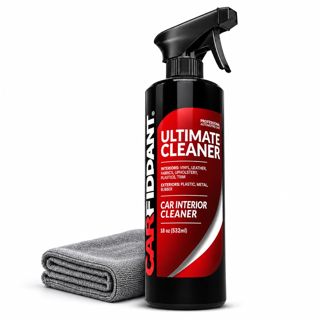 Carfidant front packaging showing 18oz bottle and label, cleans effectively