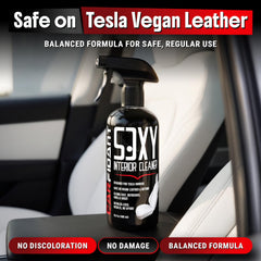 Carfidant cleaning white Tesla seat in Model 3 for stain removal benefit