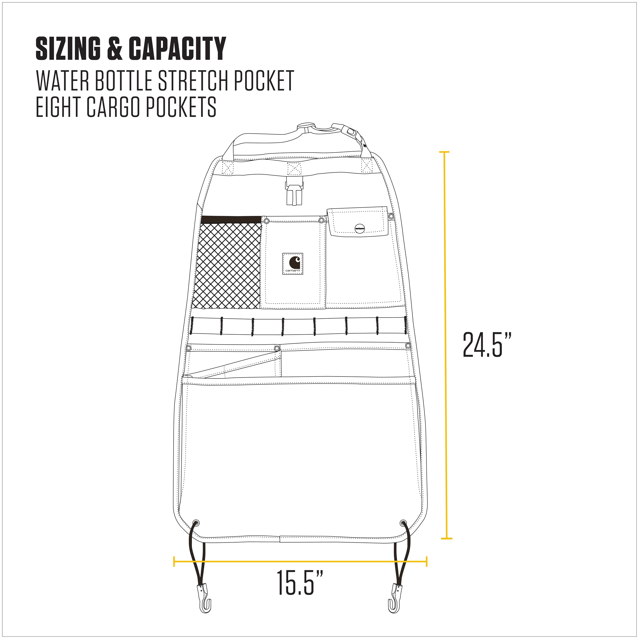 Carhartt hook holding hat and bag for quick access and convenience