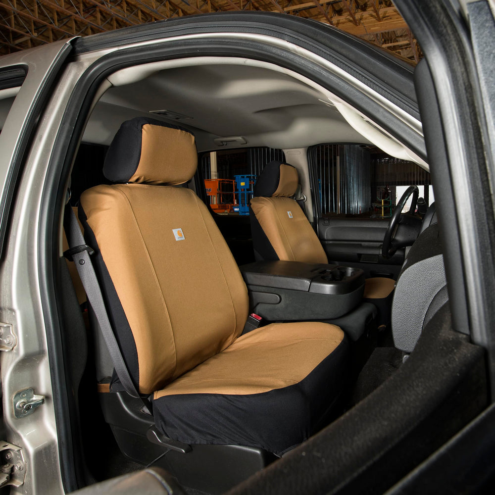 Carhartt cover openings revealing access to seat controls and safety features
