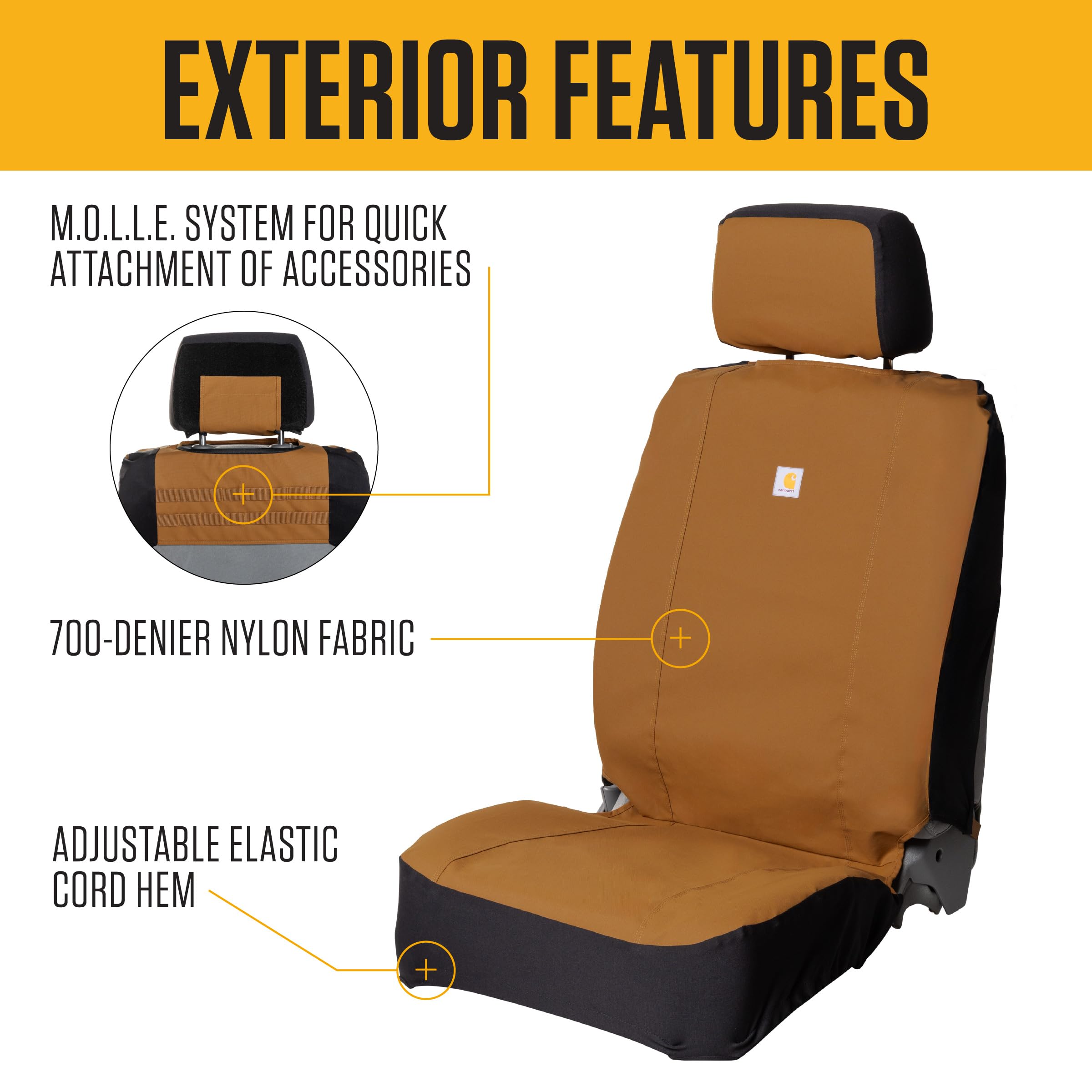 Carhartt headrest cover close-up highlighting full top-to-bottom protection