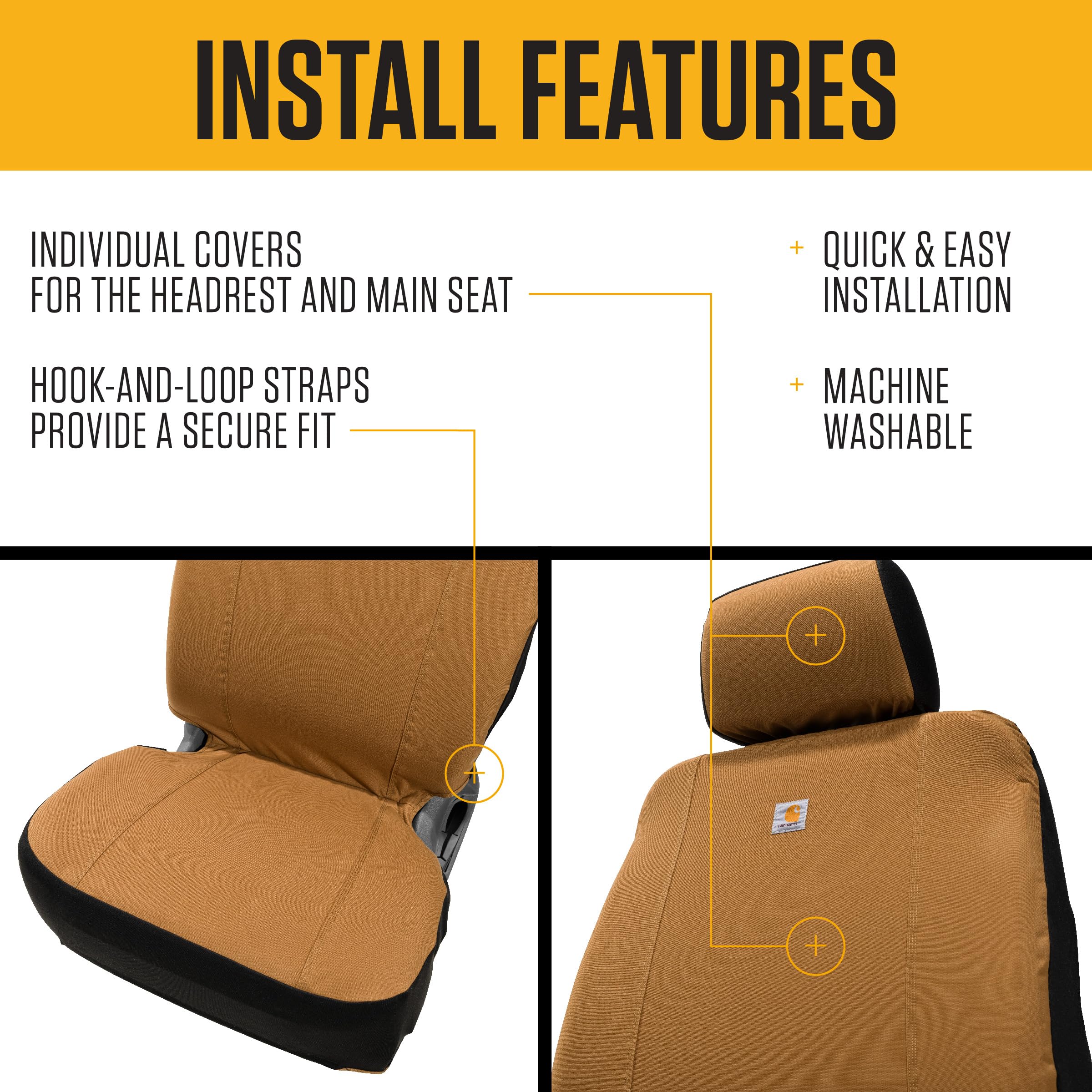 Carhartt headrest cover detail with reinforced seams for long life