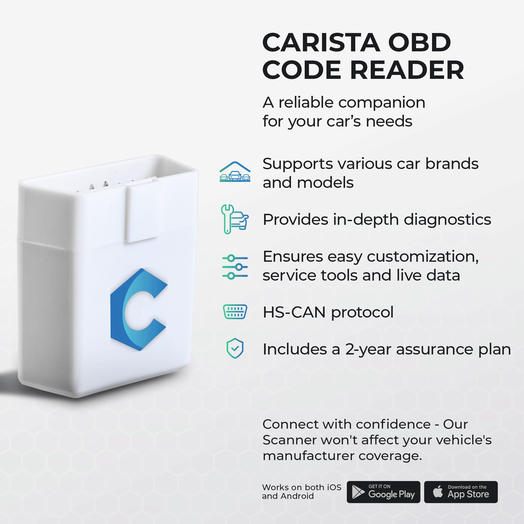 Carista app customization menu screen showing personalization options benefit