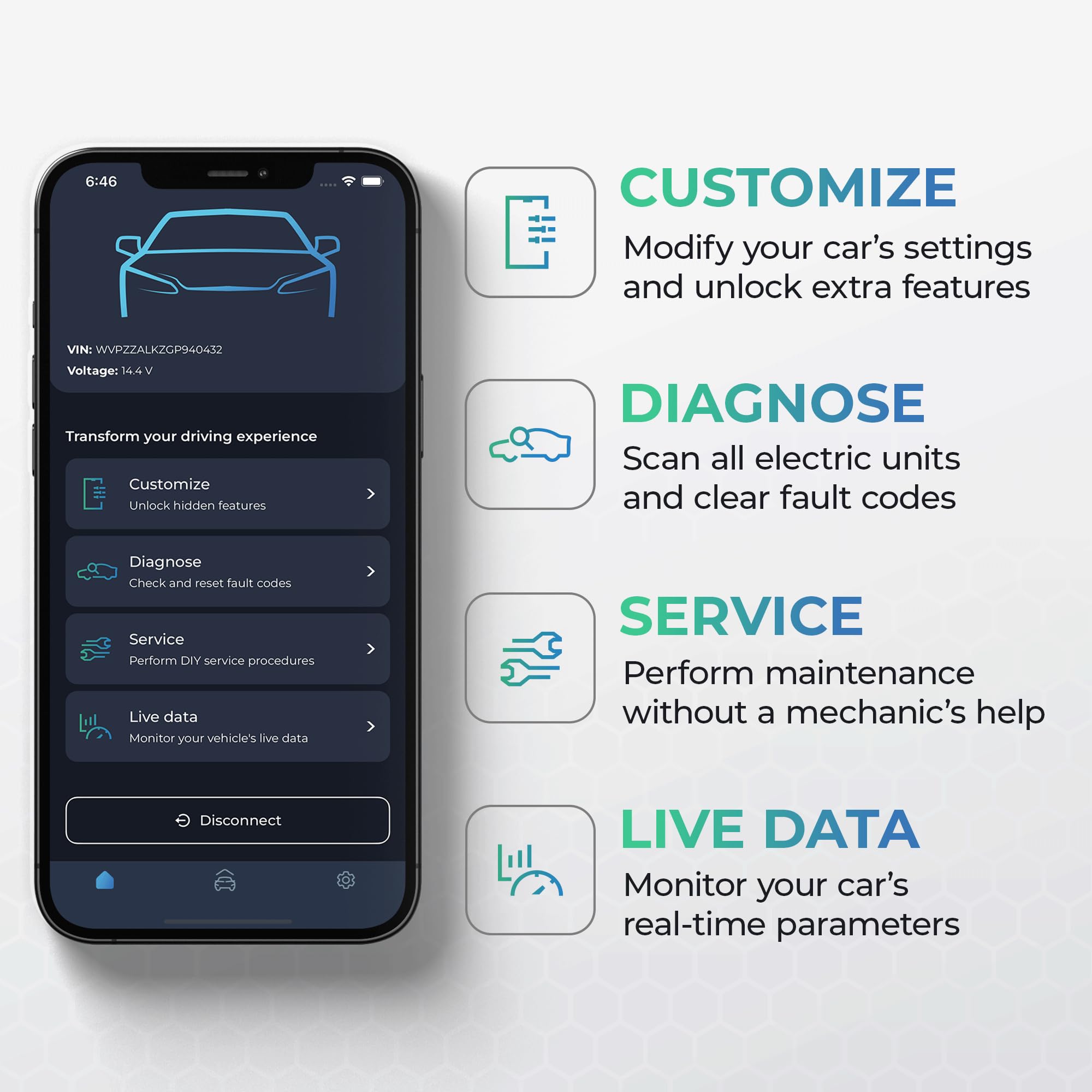 Carista OBD plugged into vehicle OBD port demonstrating easy installation