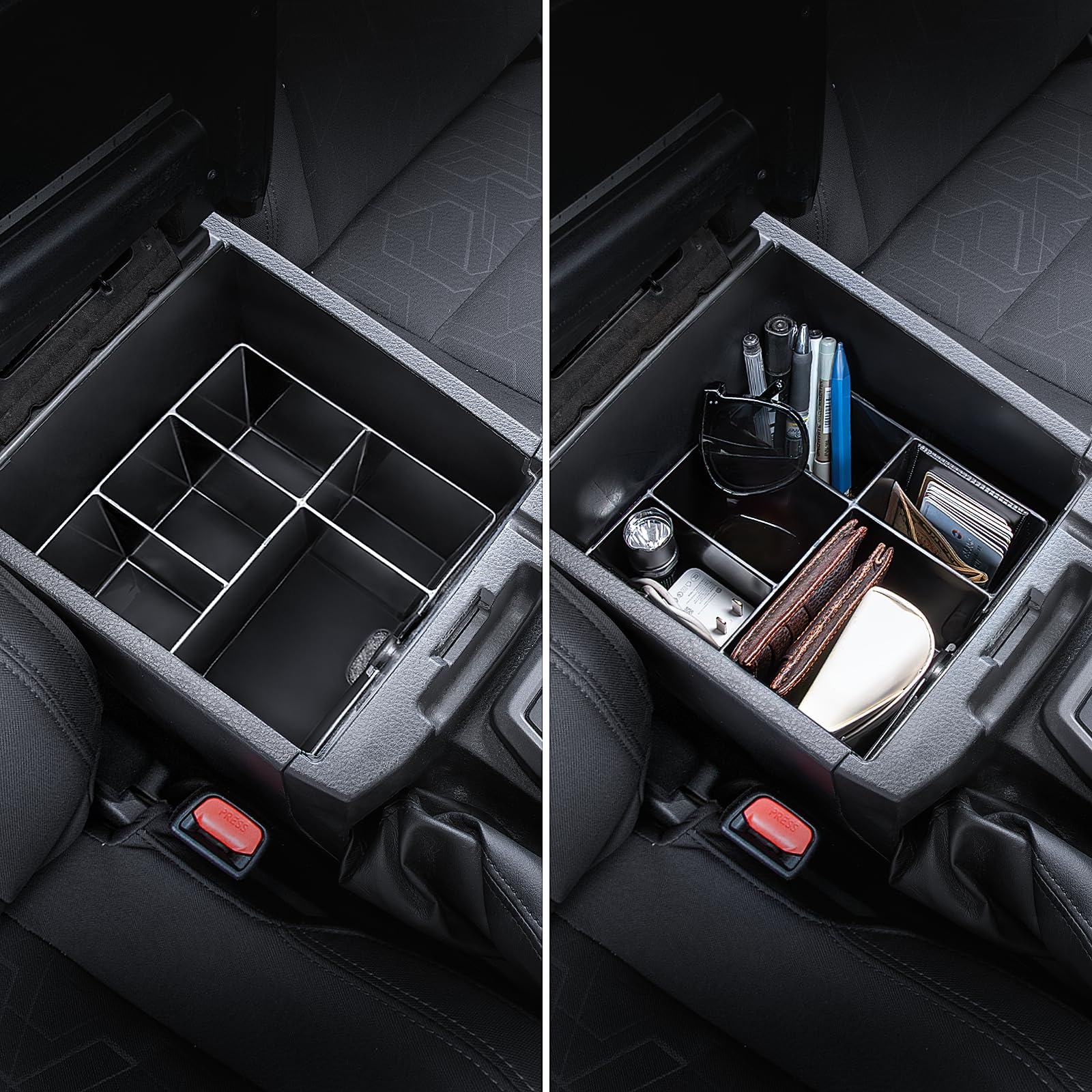 Carlimeki divider box layout showing coin and pen slots for quick access benefit