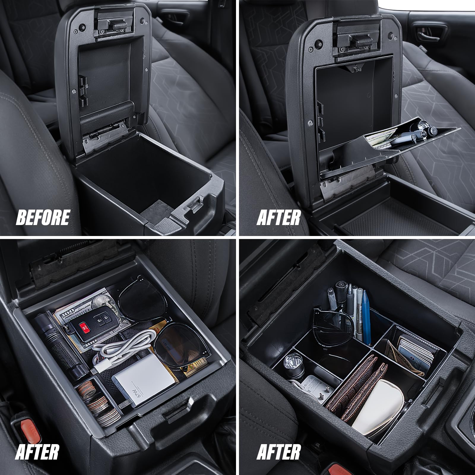 Carlimeki insert tray detail highlighting phone and wallet organization benefit