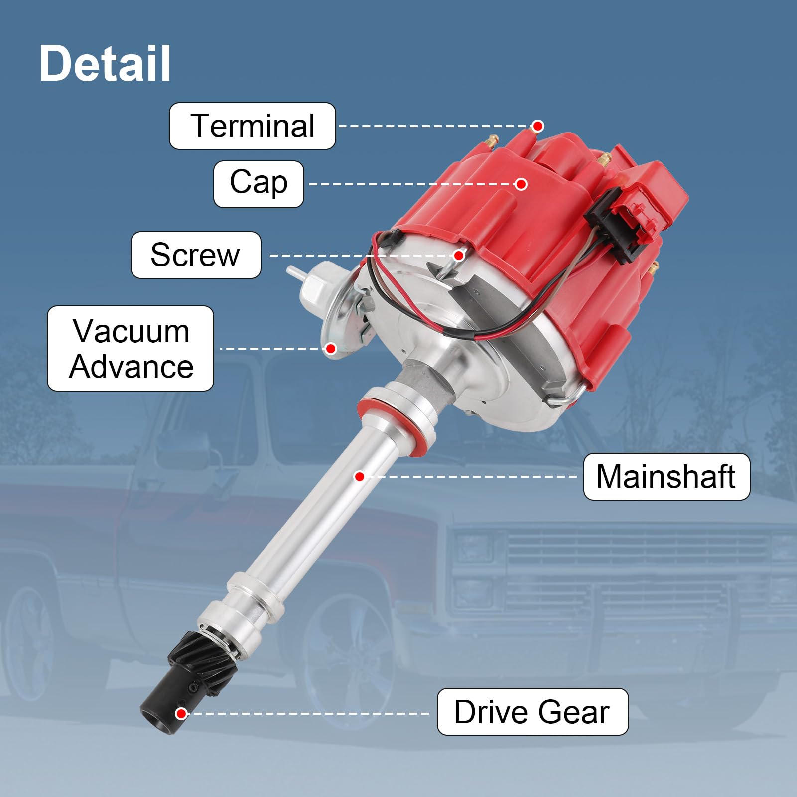 CARMOCAR red cap close-up highlighting classic HEI look and easier rotor alignment