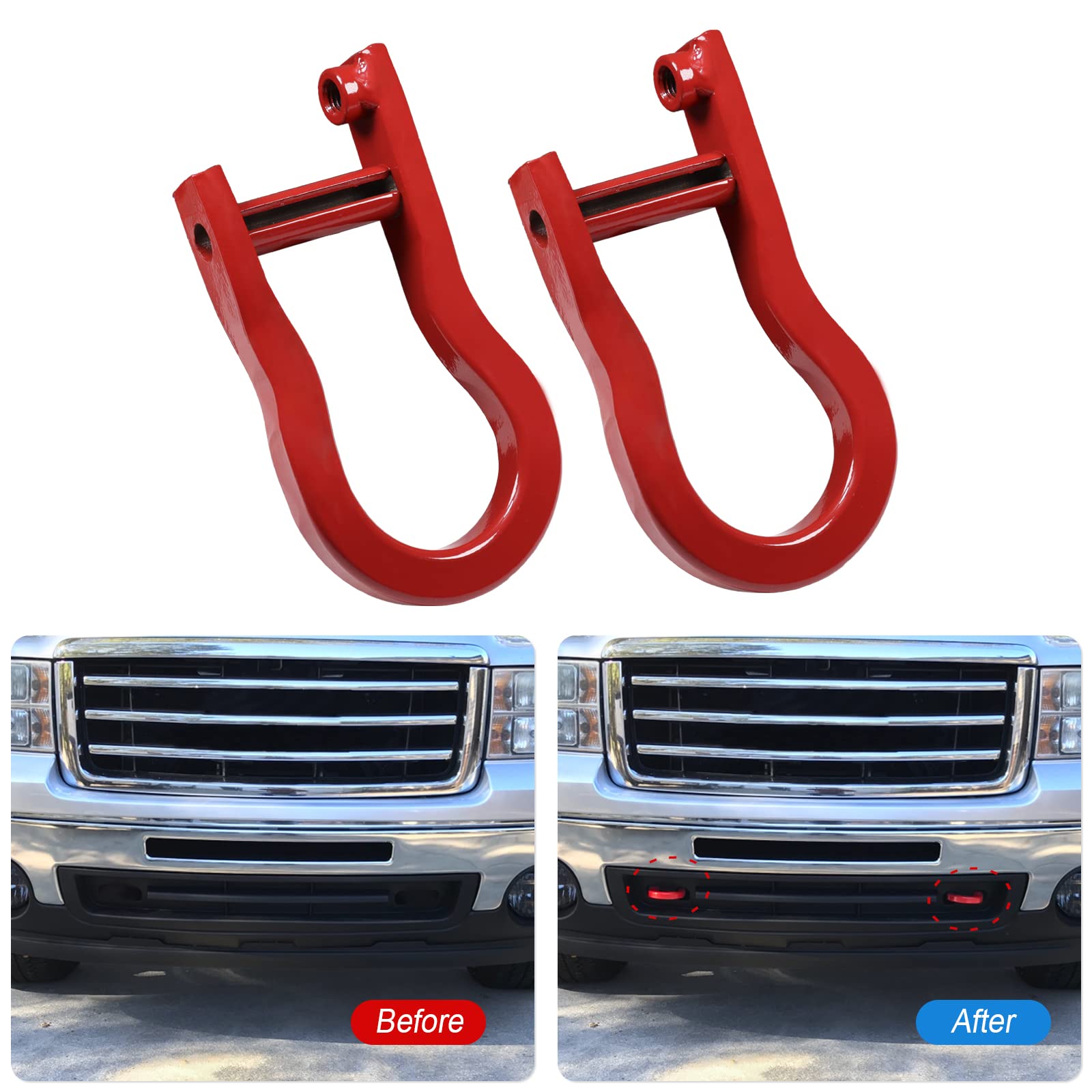 CARMOCAR tow hook installed on Silverado bumper showing correct fit benefit