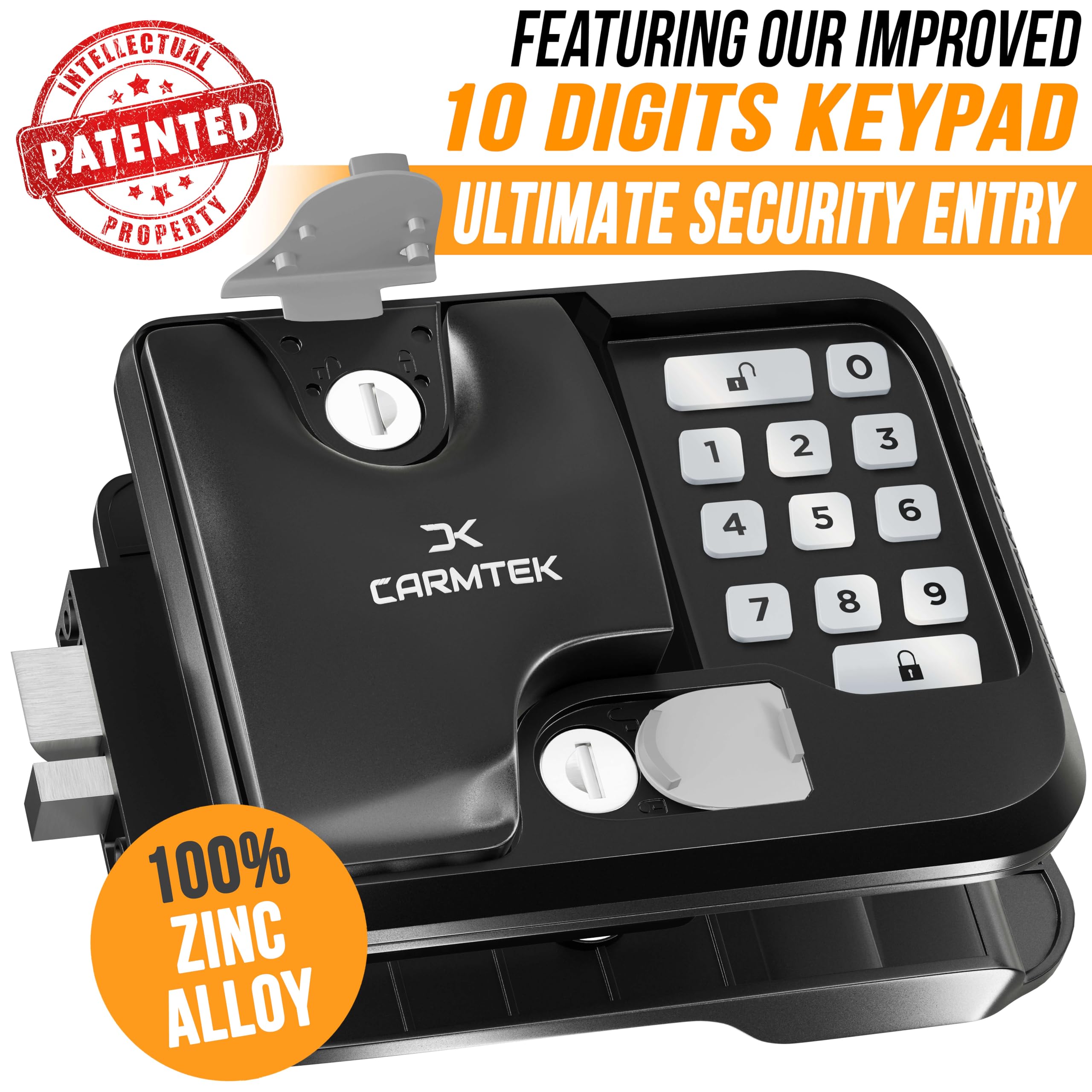 carmtek backlit 10‑digit keypad closeup for easy nighttime entry benefit