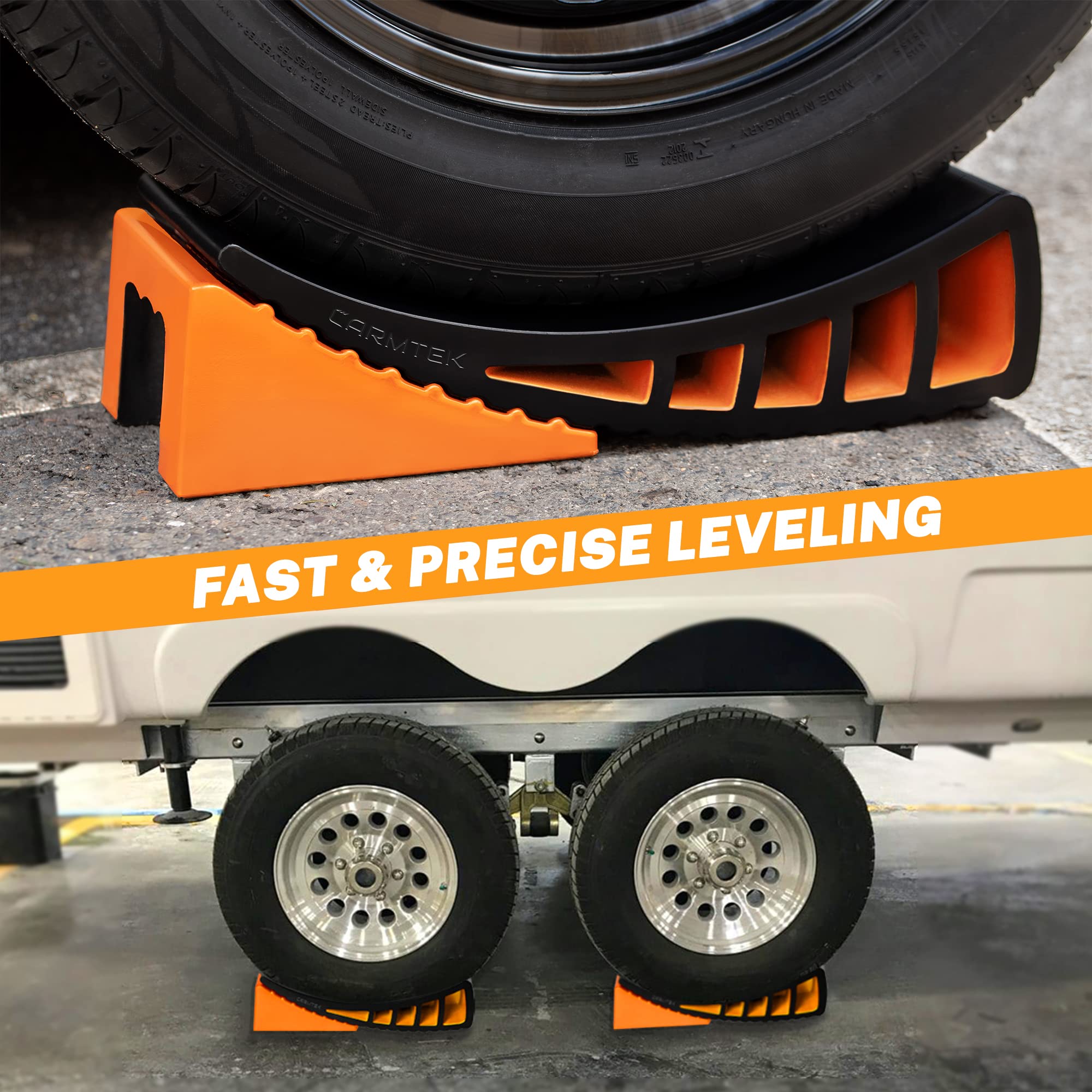 CARMTEK packaged leveler with instructions showing warranty and guide