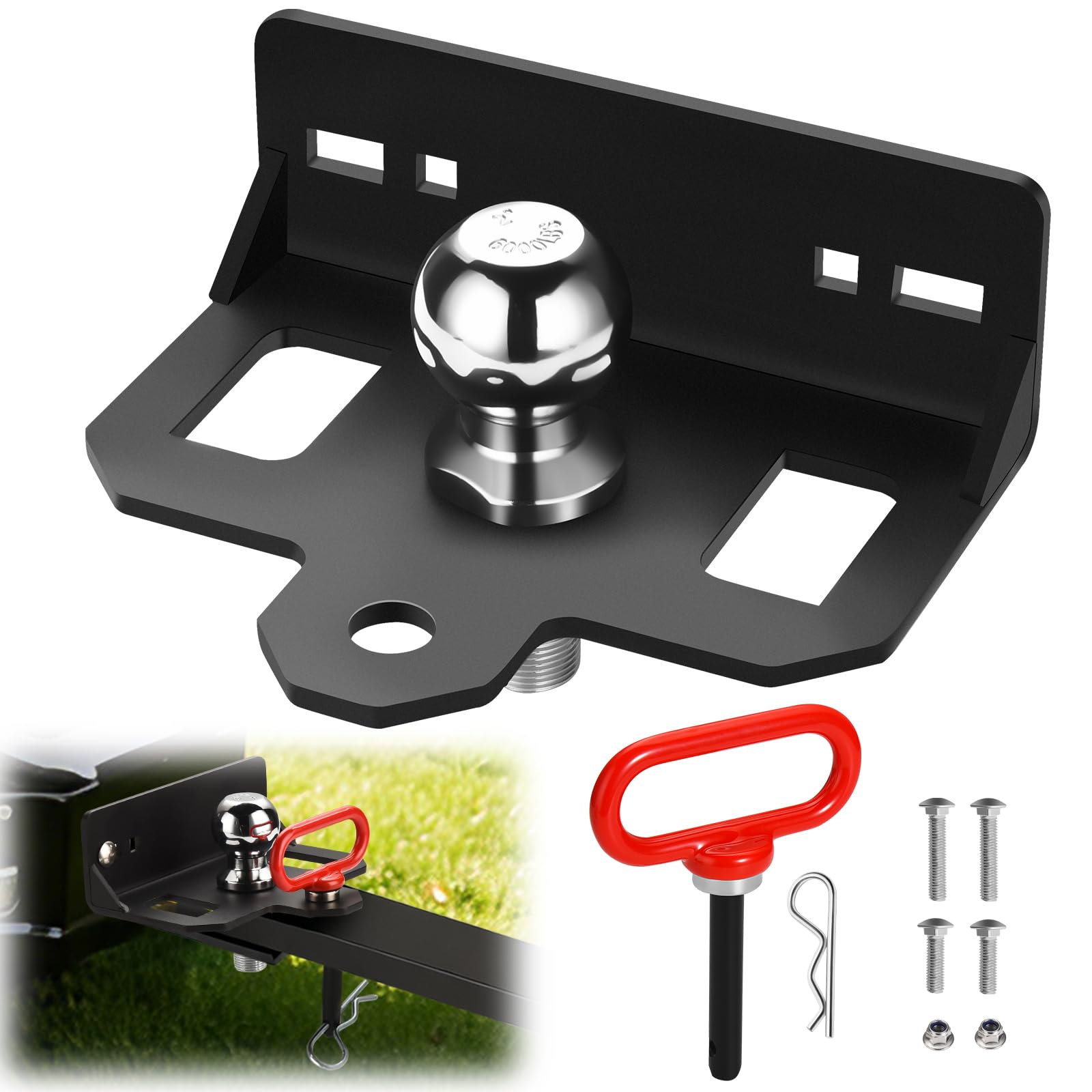 CAROD hitch front view showing robust plate and 2 inch ball, adds towing capability