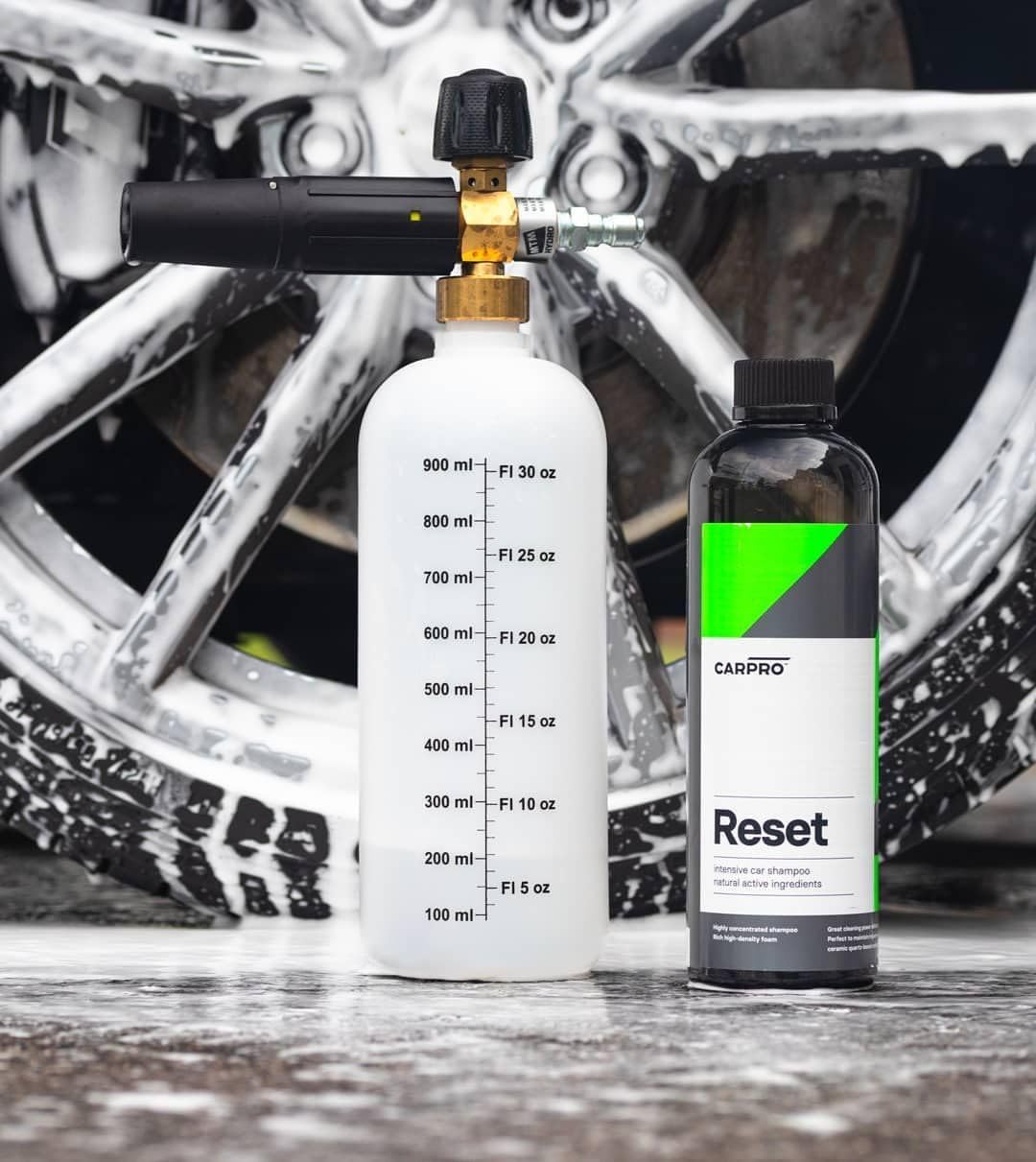 CARPRO Reset foamed onto car from foam cannon demonstrating thick lather and coating-safe cleaning