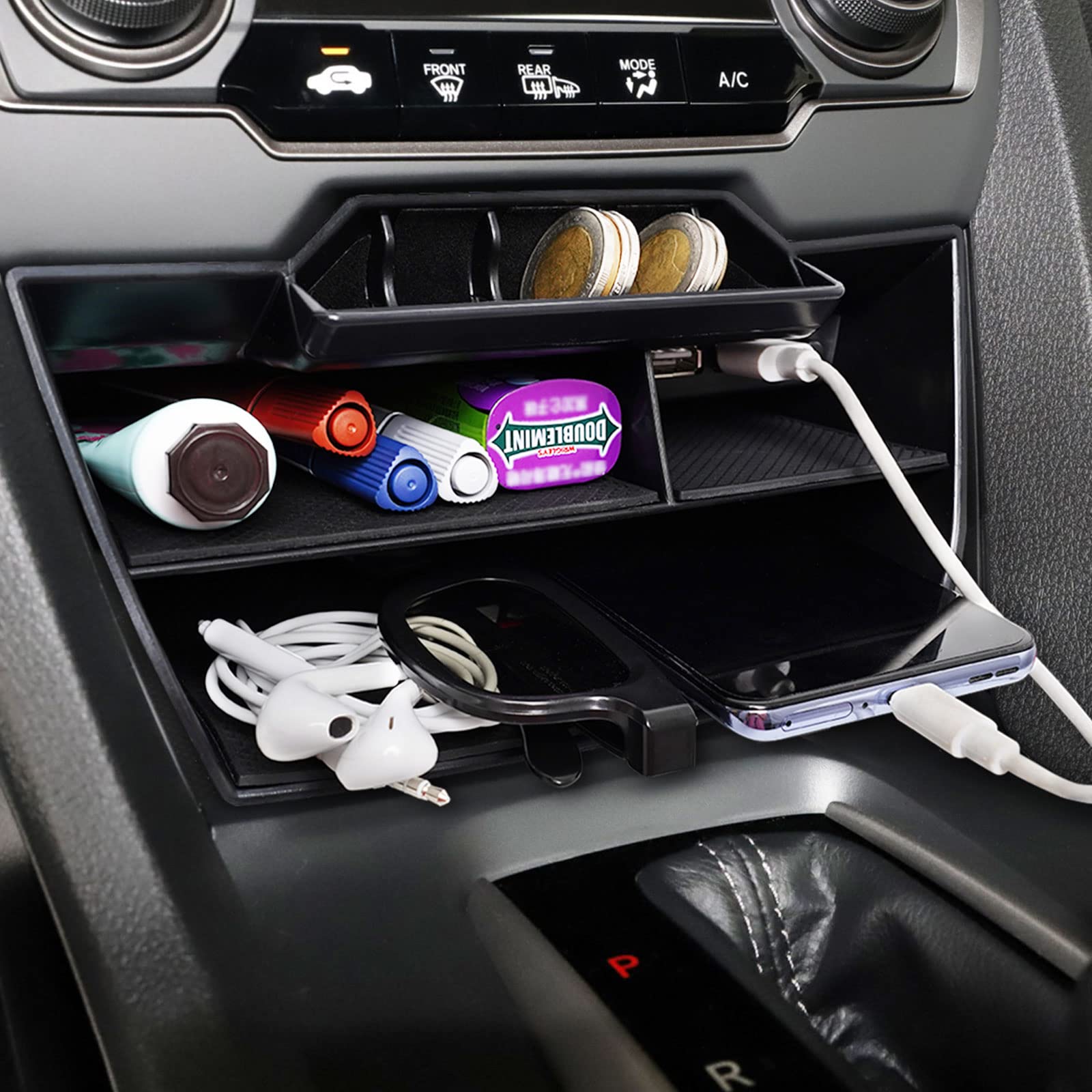 CarQiWireless armrest hidden storage box revealing secure private space benefit