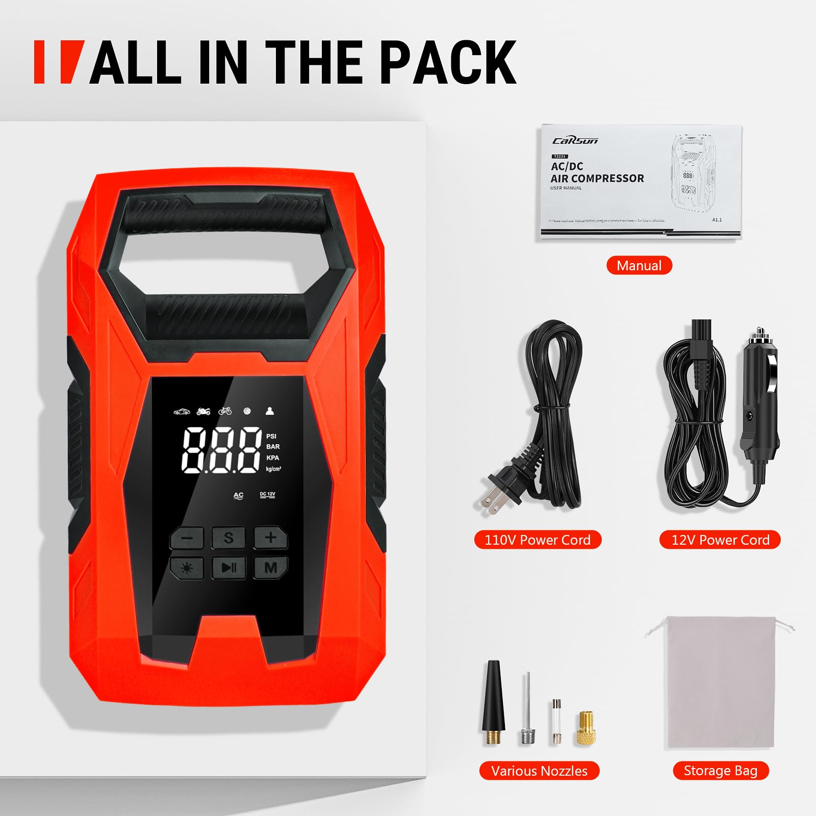 CARSUN inflating bicycle tire illustrating multi-purpose nozzle versatility