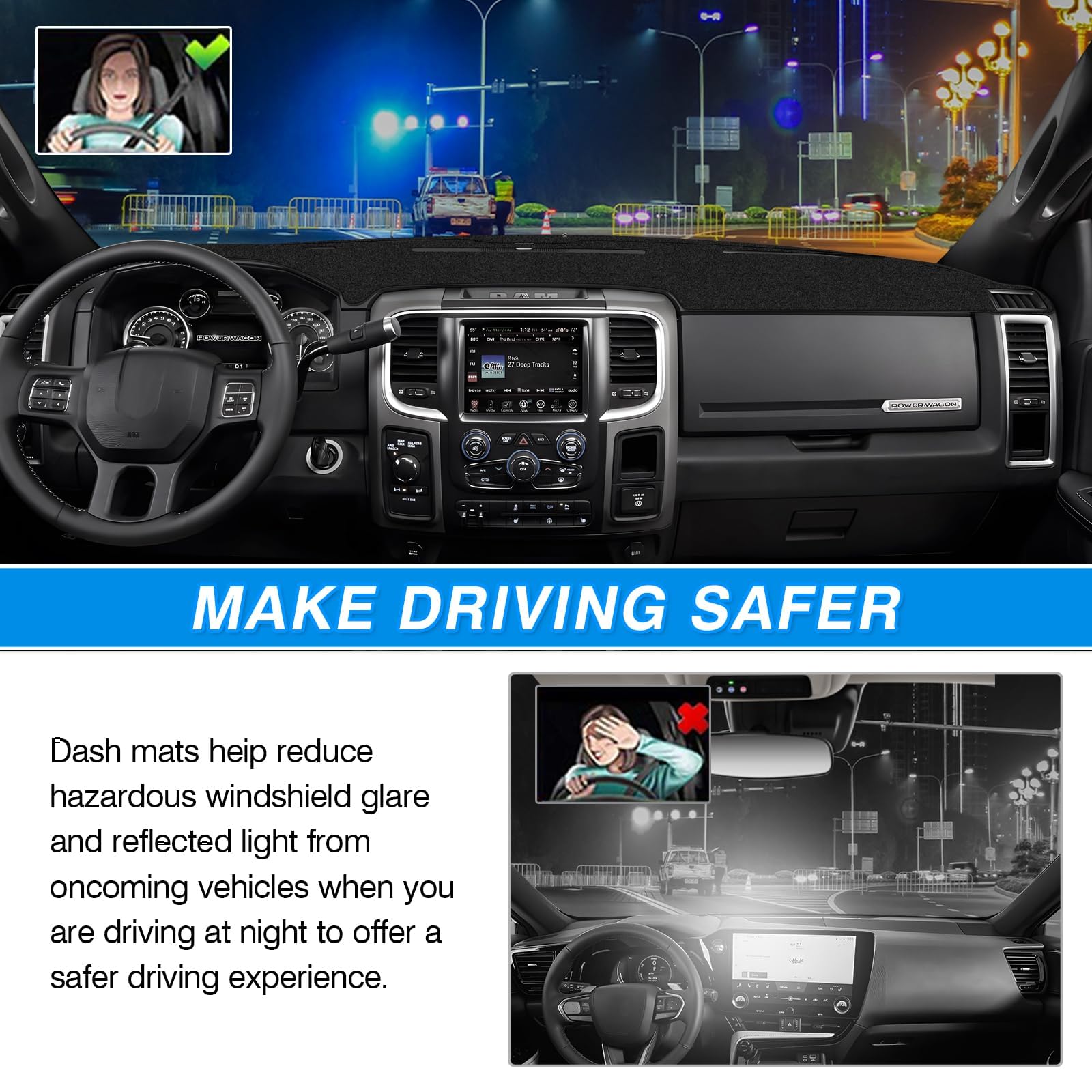 CARTIST lifestyle shot inside Dodge Ram showing cooler cabin and preserved dashboard benefit
