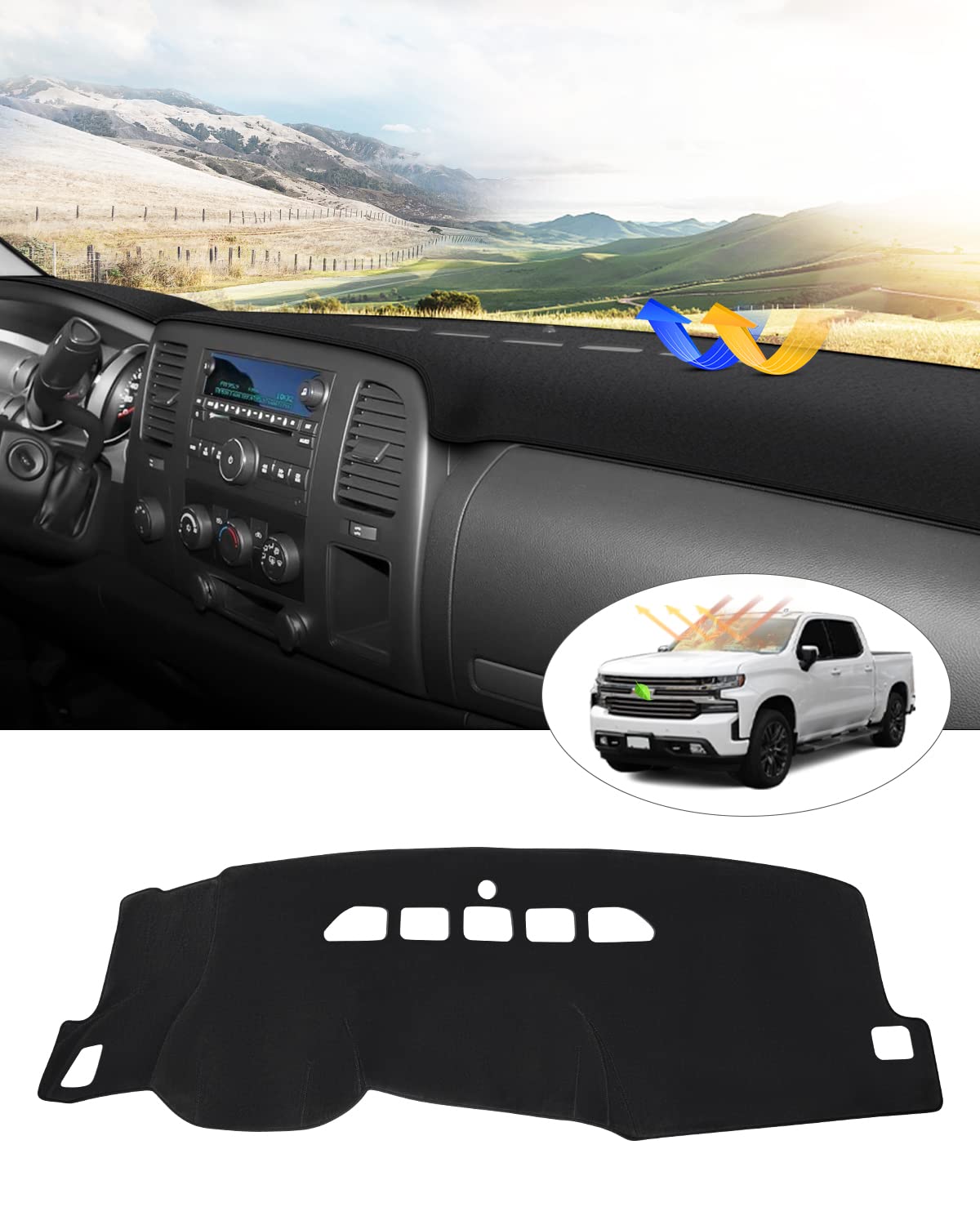 CARTIST front view of suede dash cover showing tailored fit and improved dashboard protection