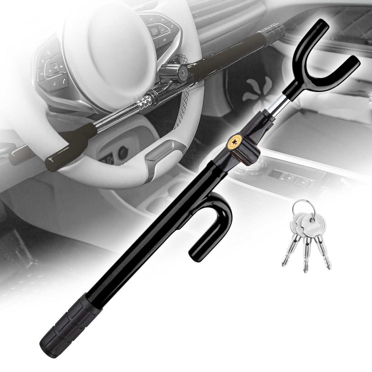 CARTMAN front view of steering wheel lock showing robust steel and finish benefit visible deterrent