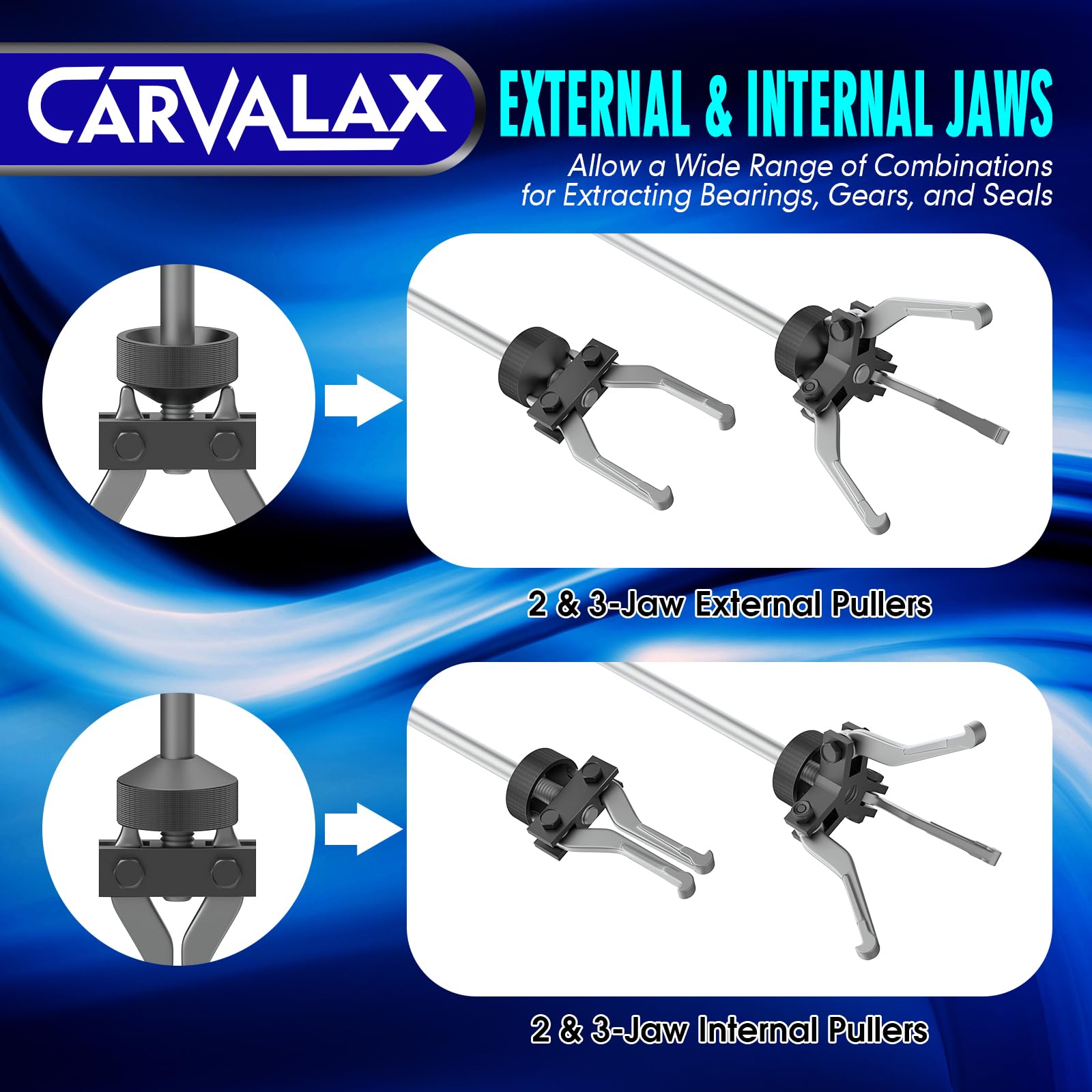 CARVALAX axle puller detail highlighting robust fit and precise engagement