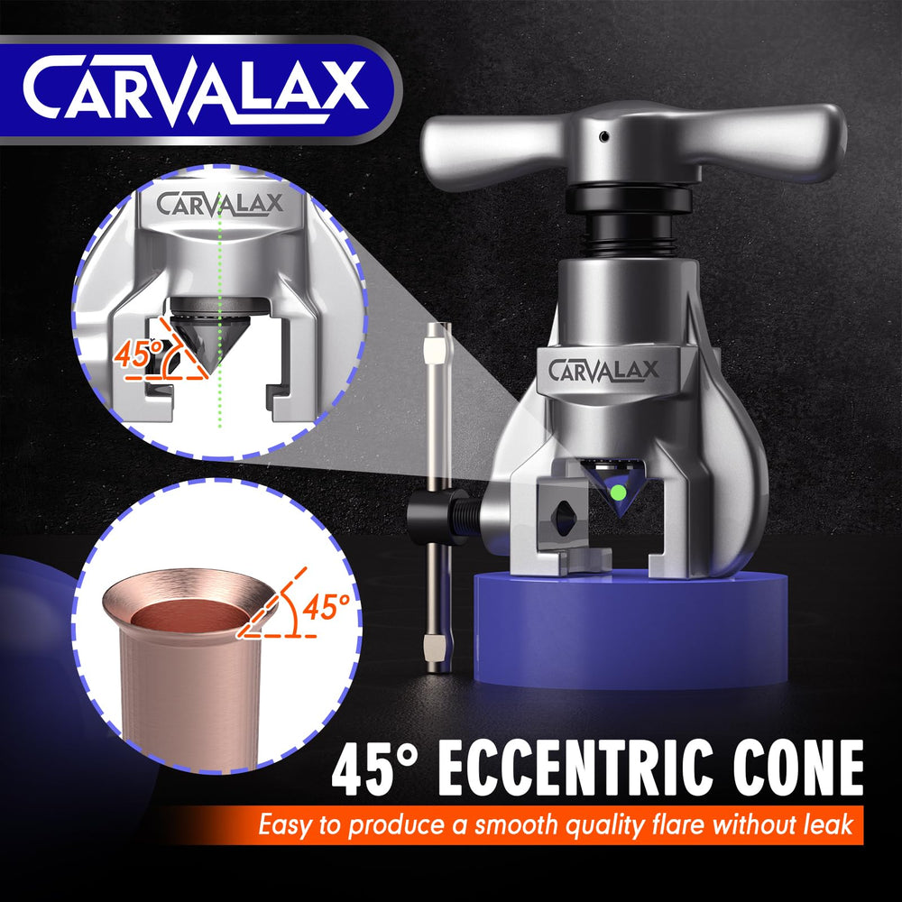 CARVALAX tubing clamped in tool showing secure hold and accurate flare