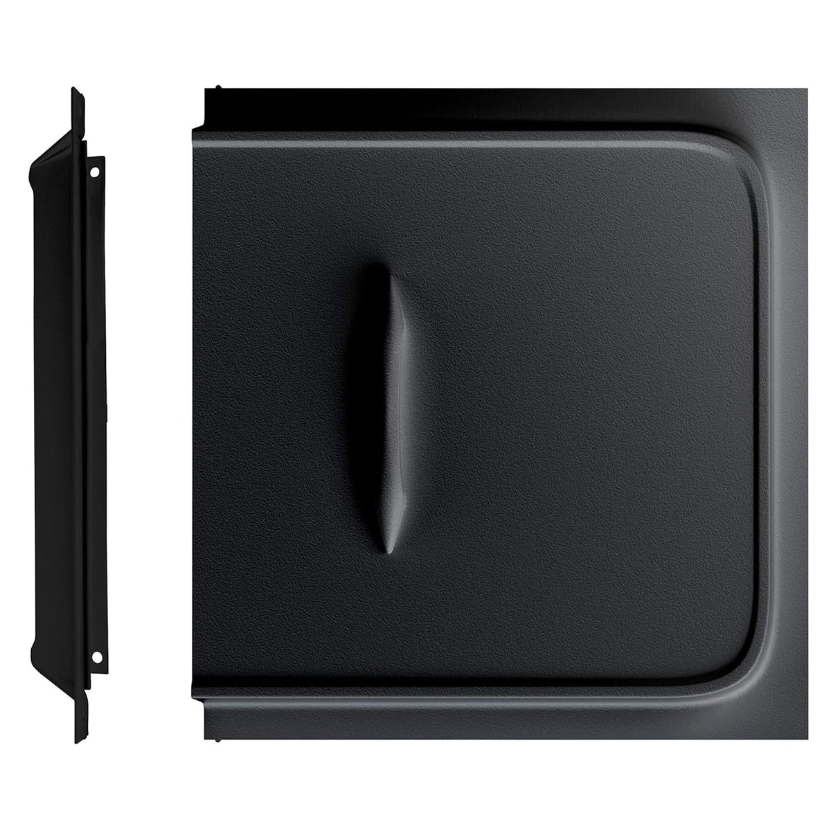 Carvmpin front view of 12-inch black slider panel showing clean frame and mesh for ventilation