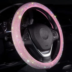 Carwales front view of pink steering cover showing stylish sparkle and appeal