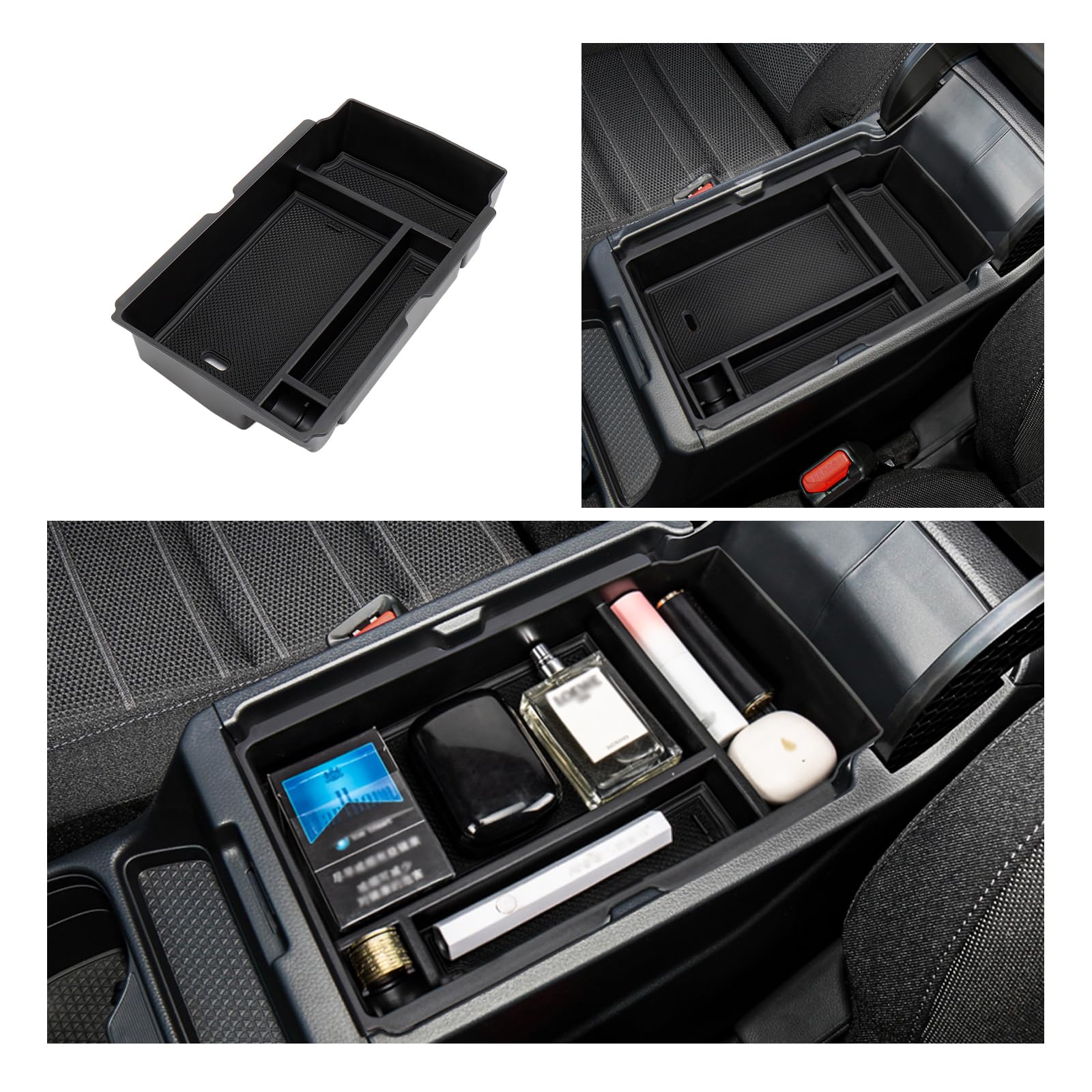 Carwiner secondary storage top view organizing cables and pens for clutter-free console