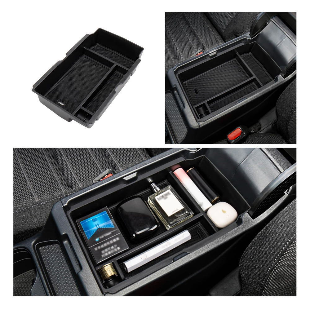 Carwiner secondary storage top view organizing cables and pens for clutter-free console