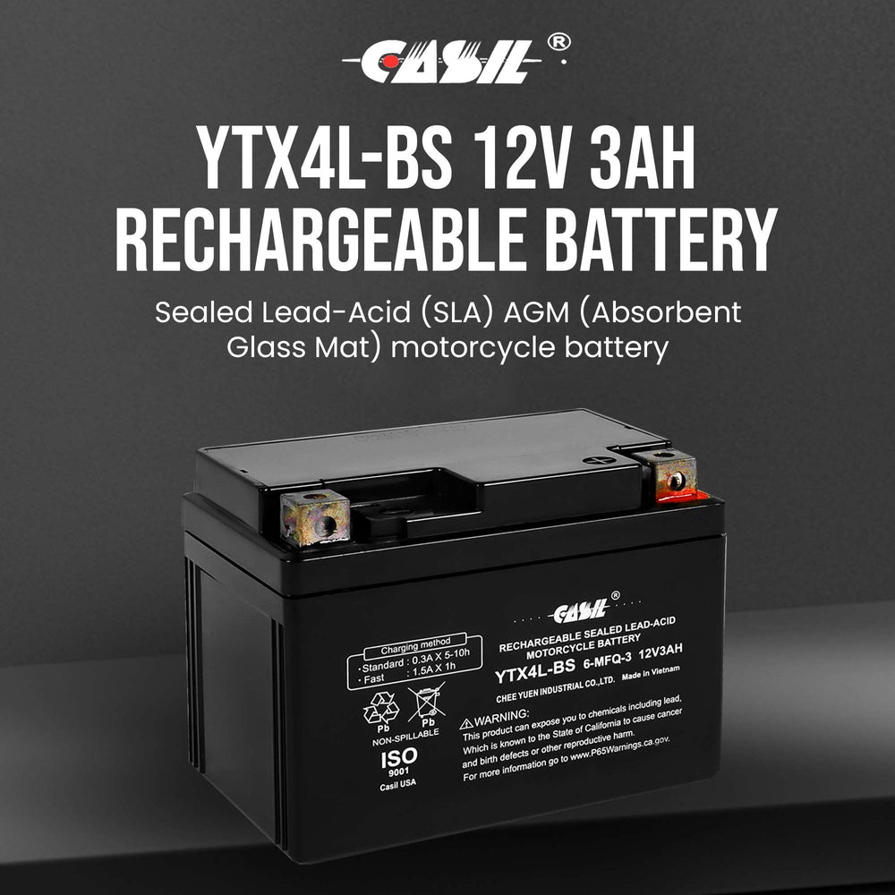 Casil YTX4L-BS top terminals close-up for easy secure connections