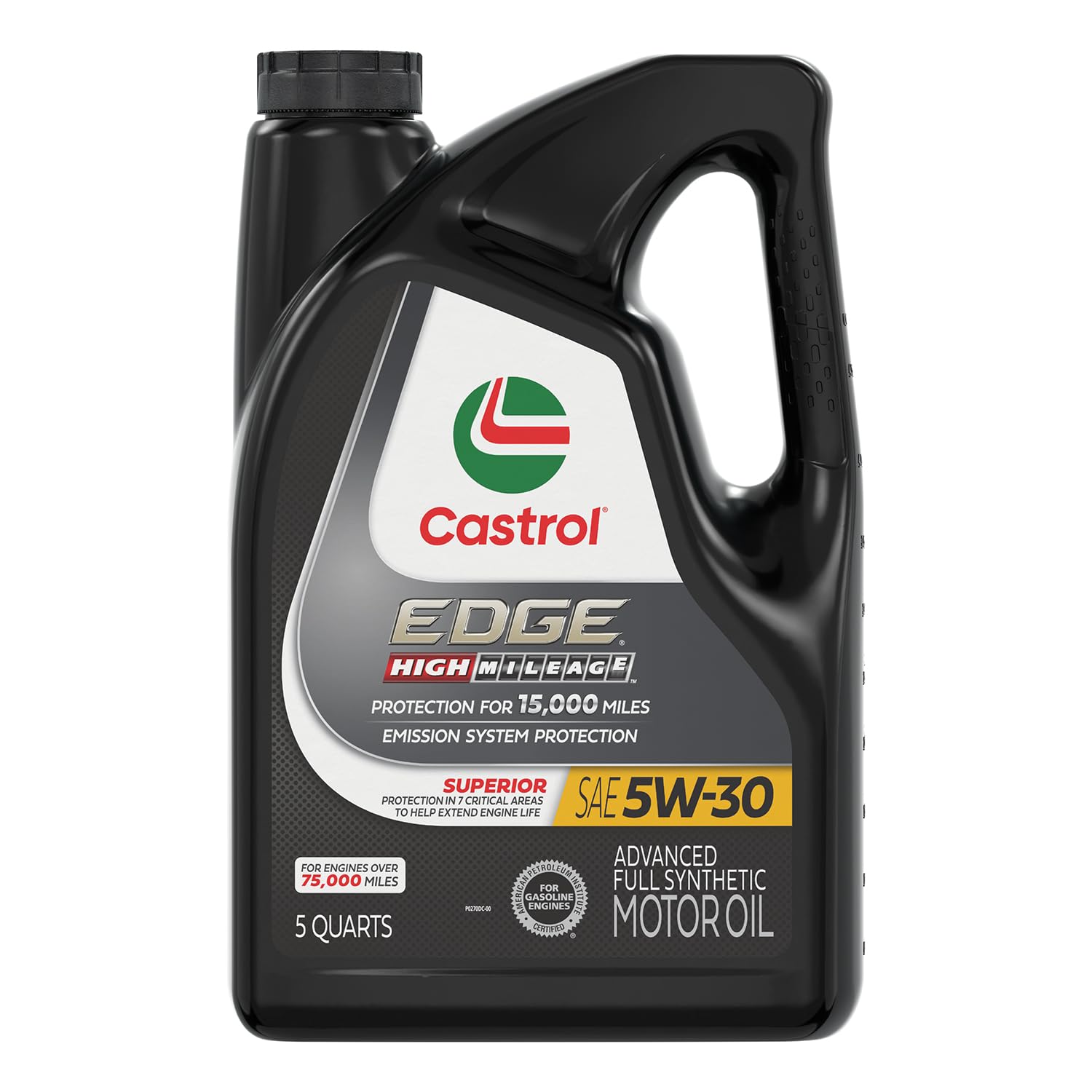 Castrol EDGE front bottle view showing 5 quart size and clear branding benefit protection