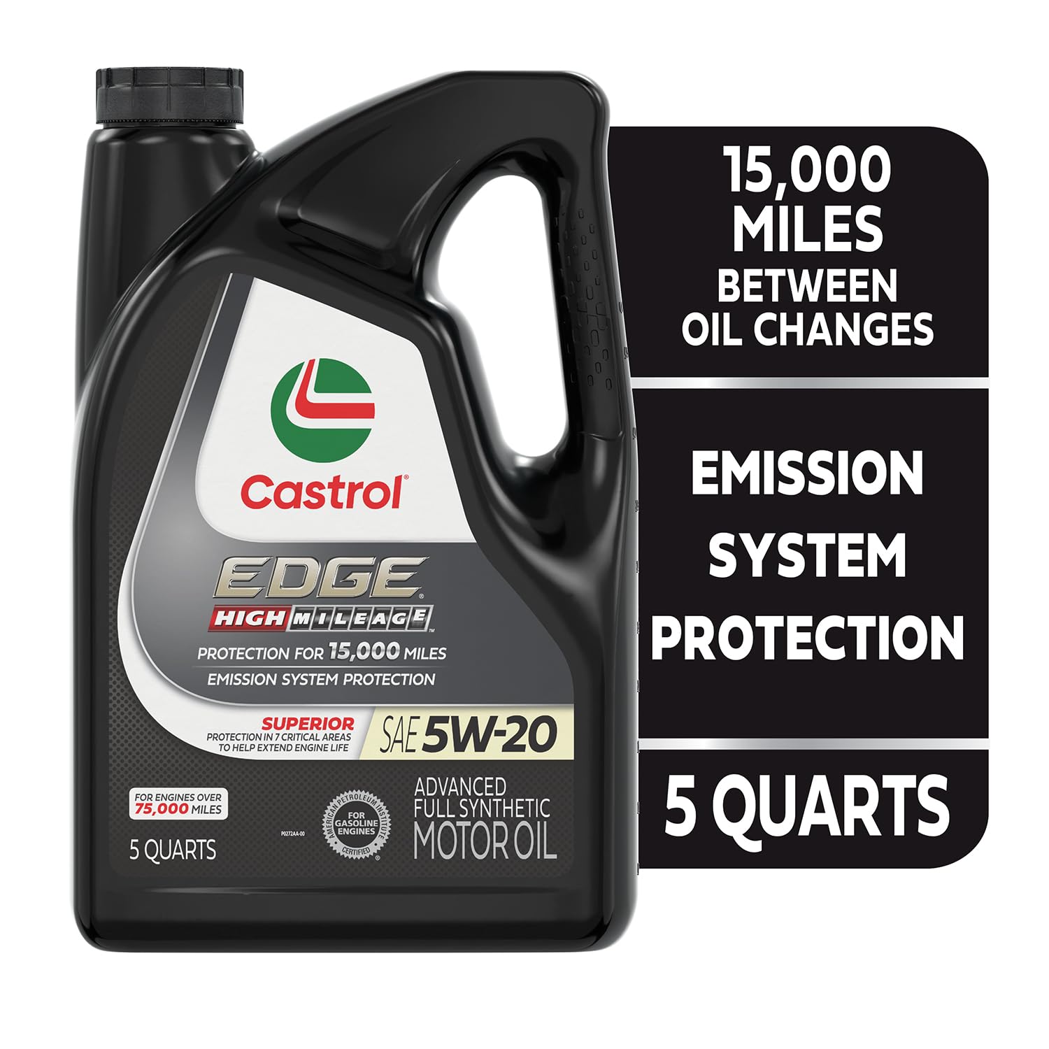 Close-up of Castrol EDGE label highlighting key specs and clarity benefit