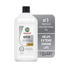 Castrol GTX pouring into funnel demonstrating easy pour and reduced spills