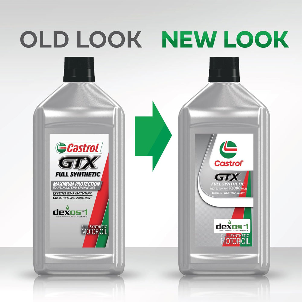 Six 1-quart Castrol bottles arranged to show value pack convenience