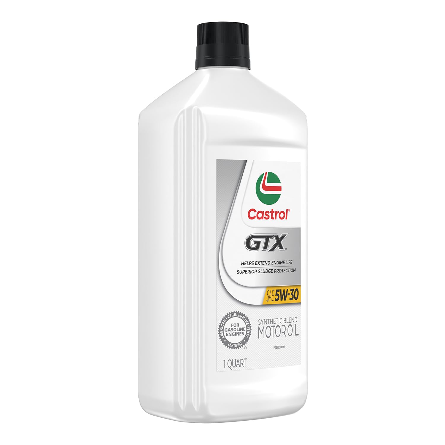 Castrol GTX label close-up showing specifications and approved industry standards