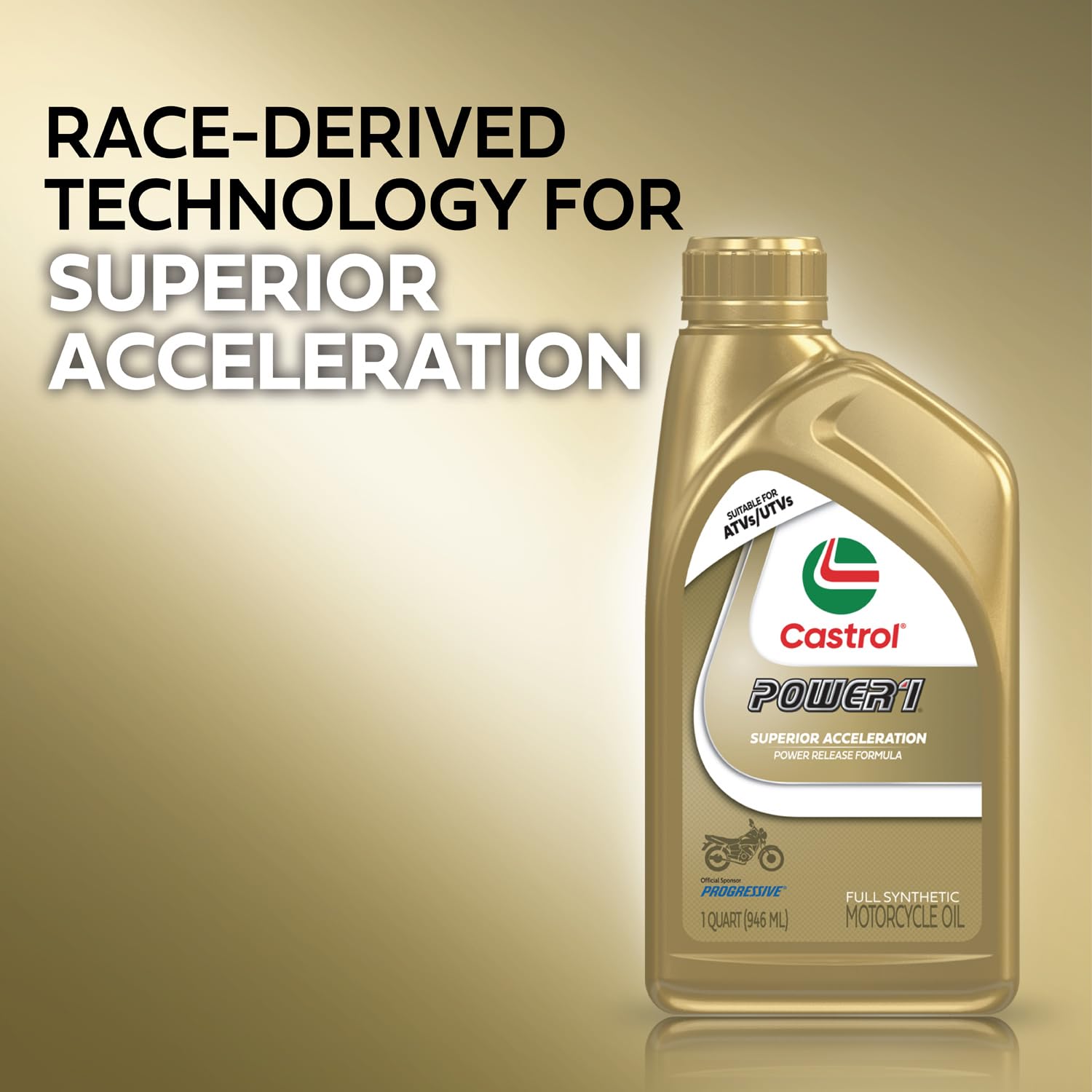 Castrol Power1 bottle beside a measured quart for scale, showing correct sizing