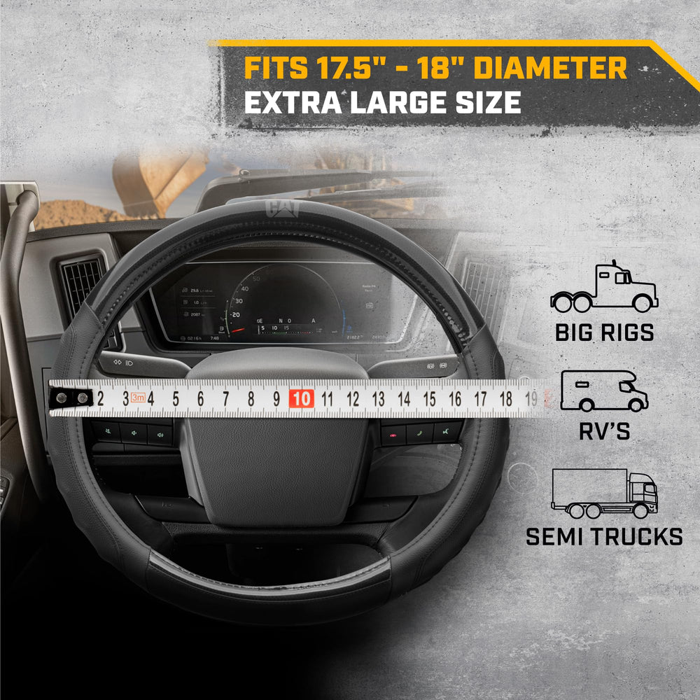 CAT BigGrip installed on a semi truck steering wheel showing secure fit