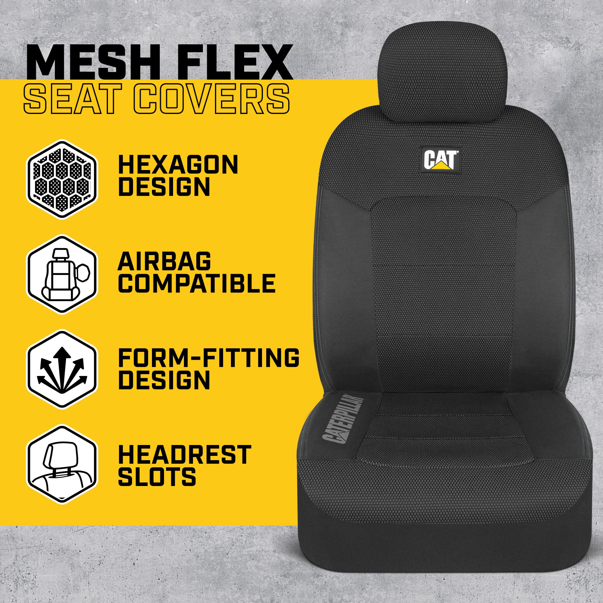 Cat MeshFlex honeycomb mesh back ensuring airflow for cooler, comfortable drives