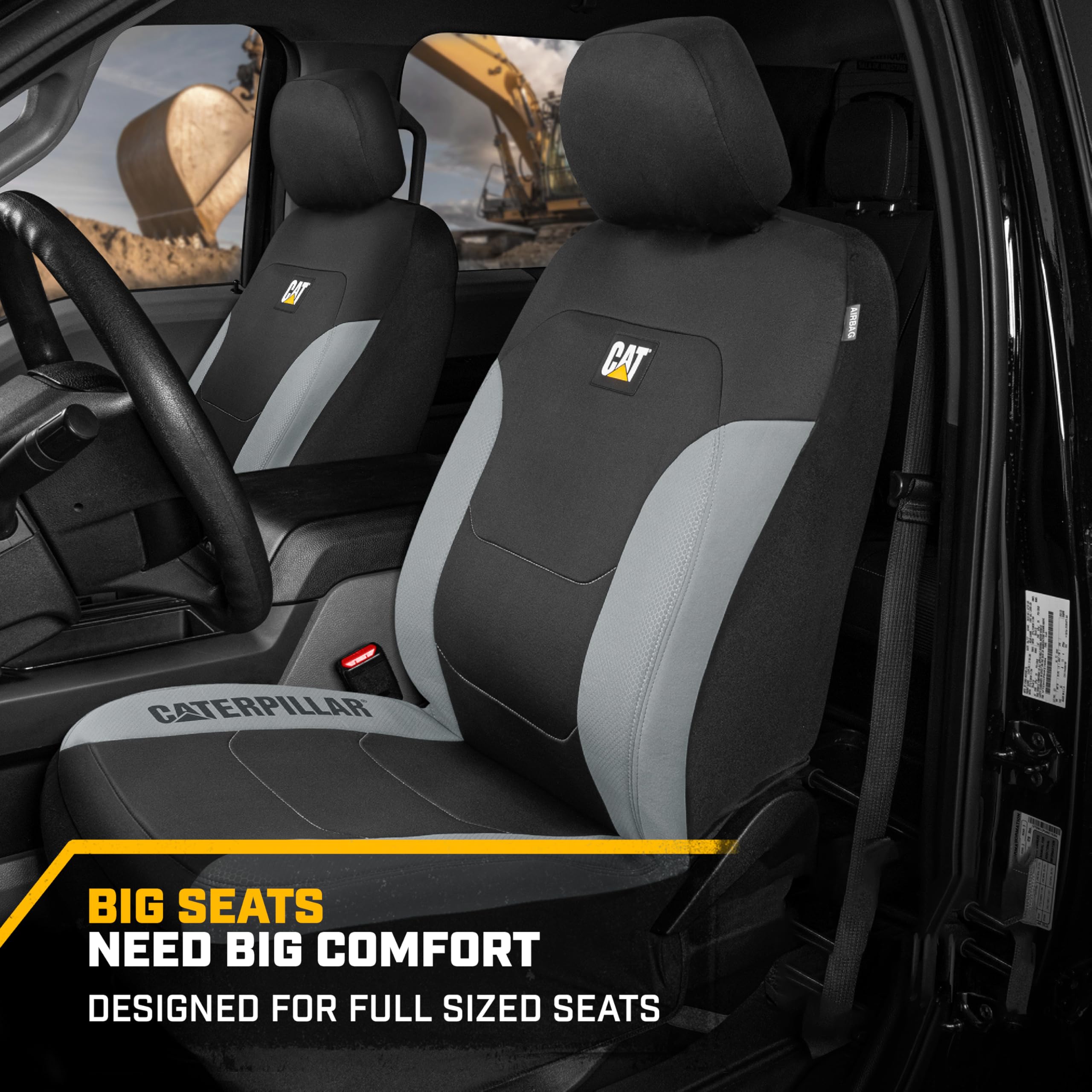 CAT side stitching visible to ensure airbag compatibility and safety