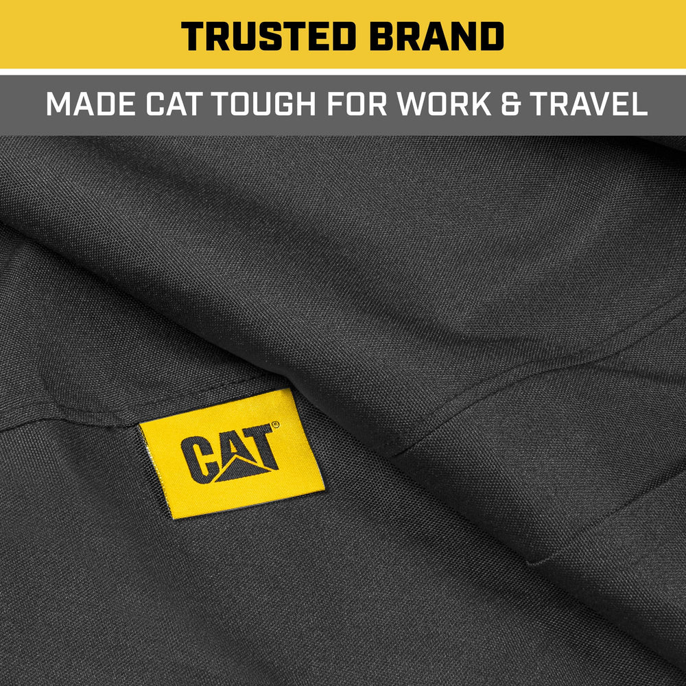 CAT seat cover with tools showing size scale and protective coverage