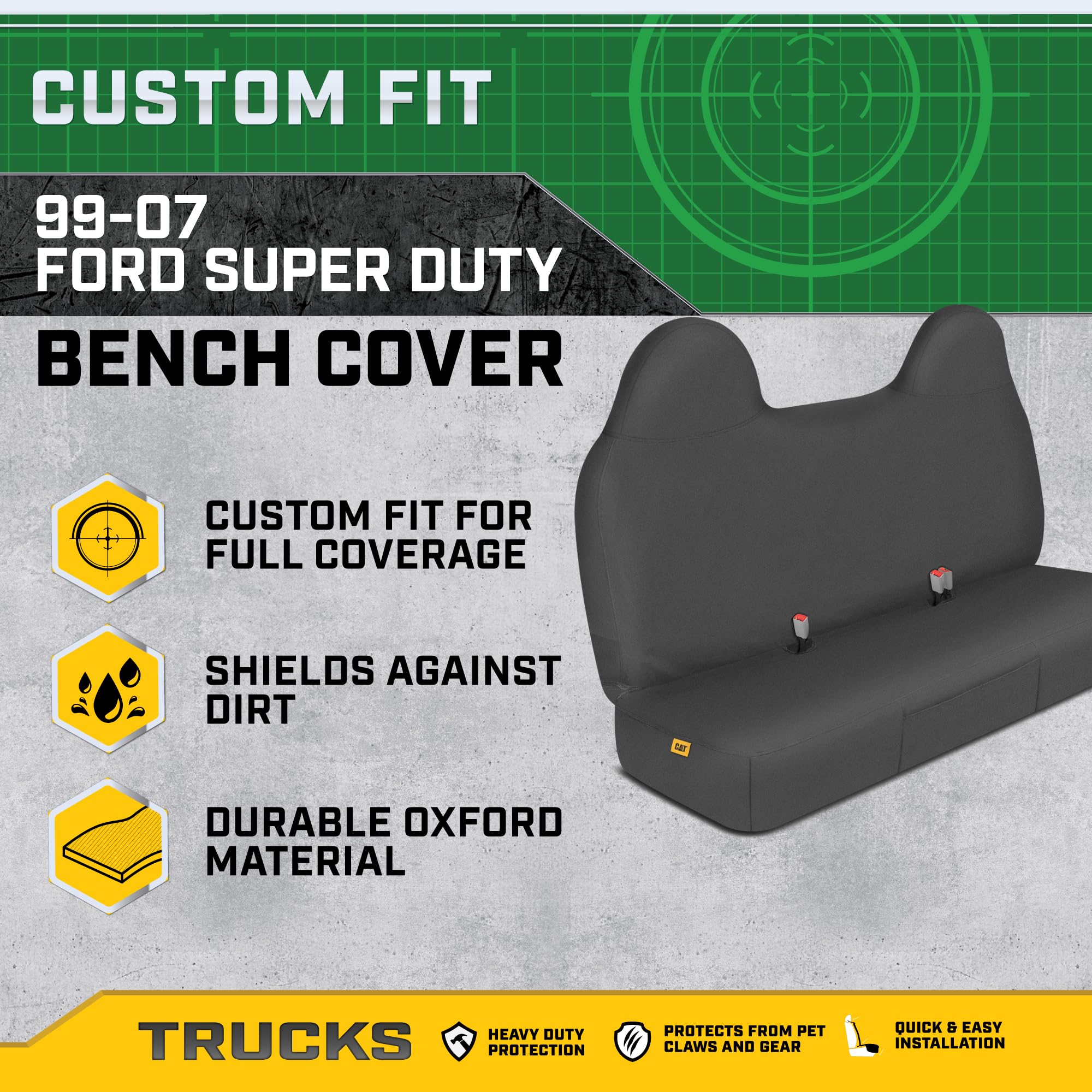 CAT utility pockets detail on seat cover providing organized storage