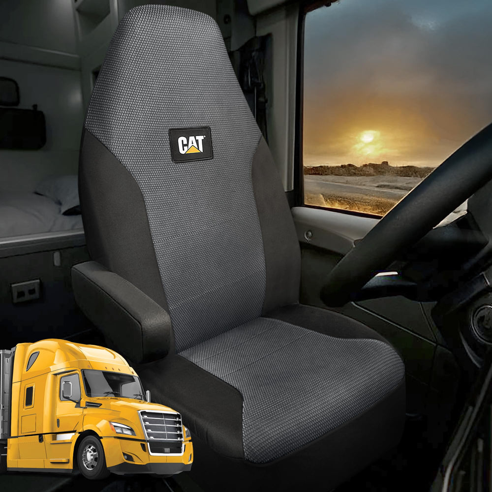 CAT front view of seat cover showing full protection and professional look